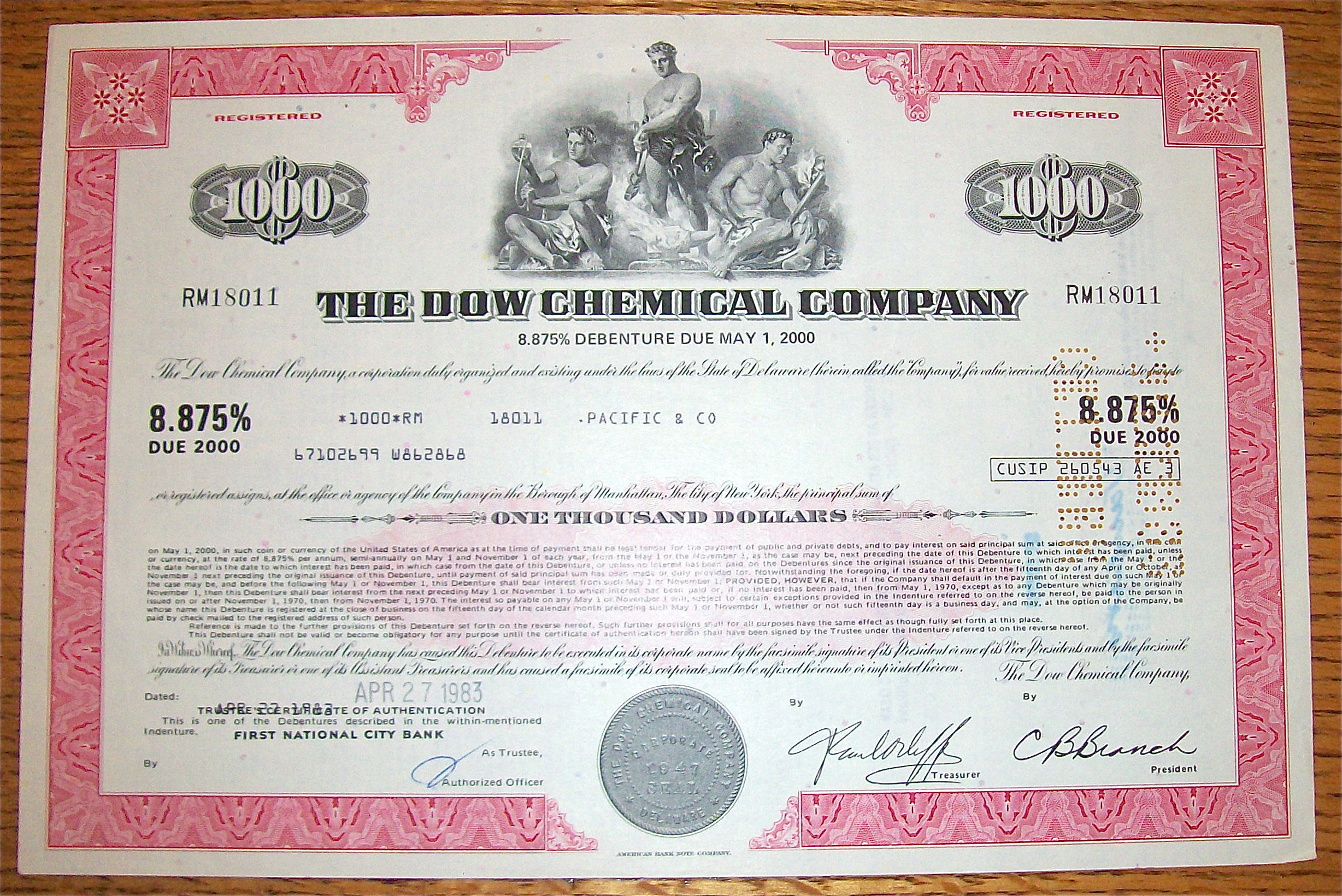 1983 Dow Chemical Company Stock Certificate