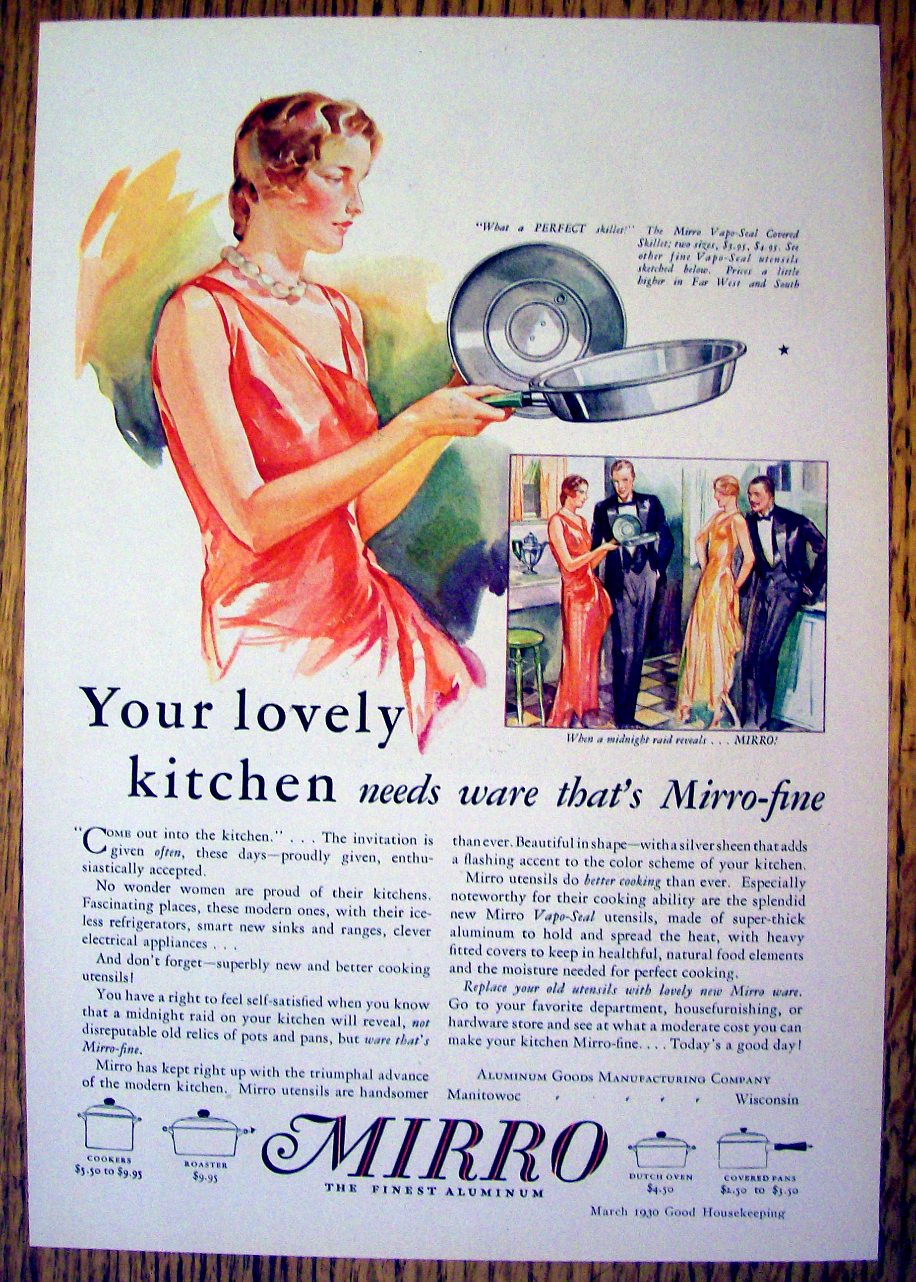 1930 Mirro Aluminum with Vapo Sealed Covered Skillet