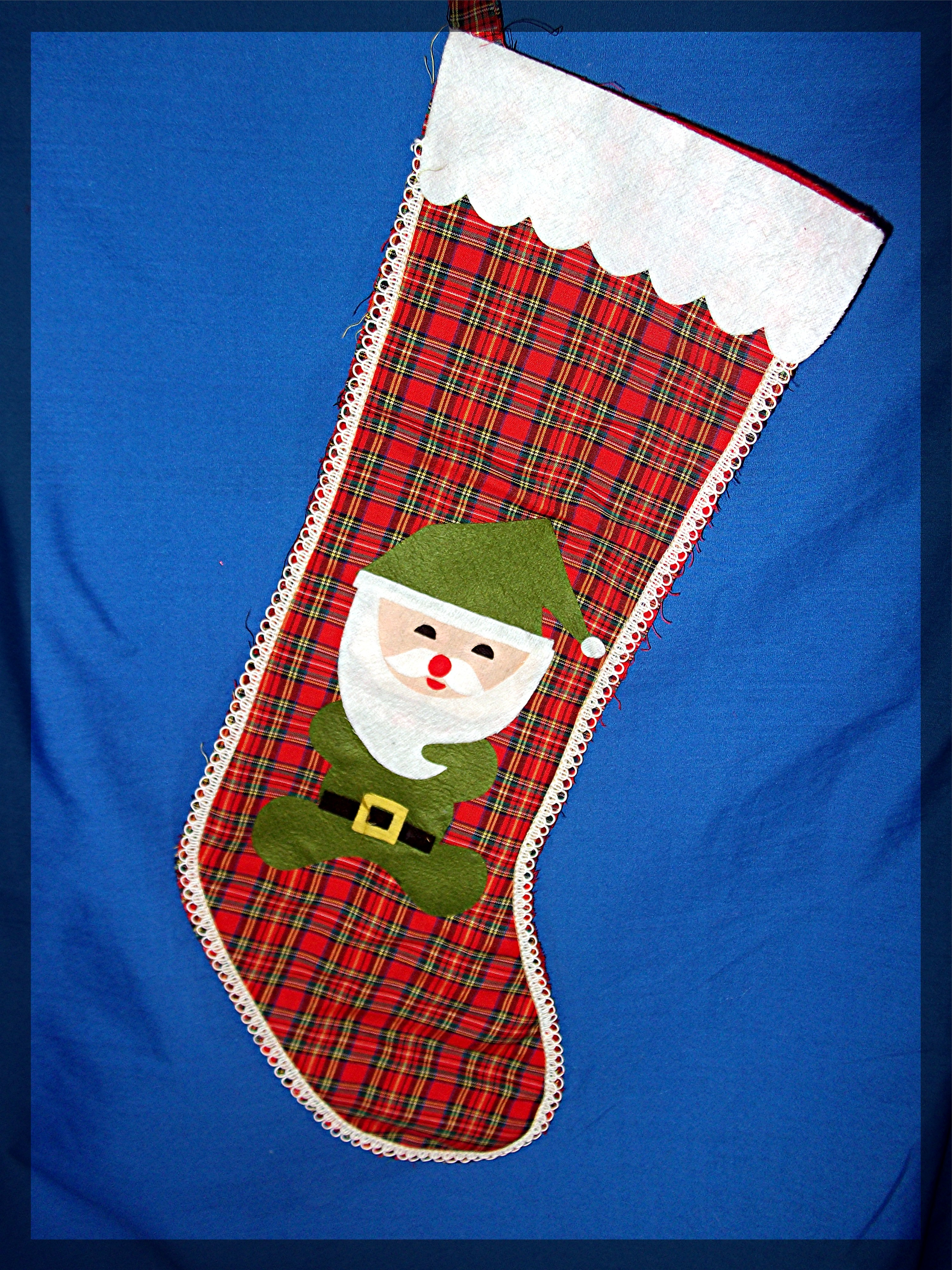 Christmas Stocking plaid with Santa...................