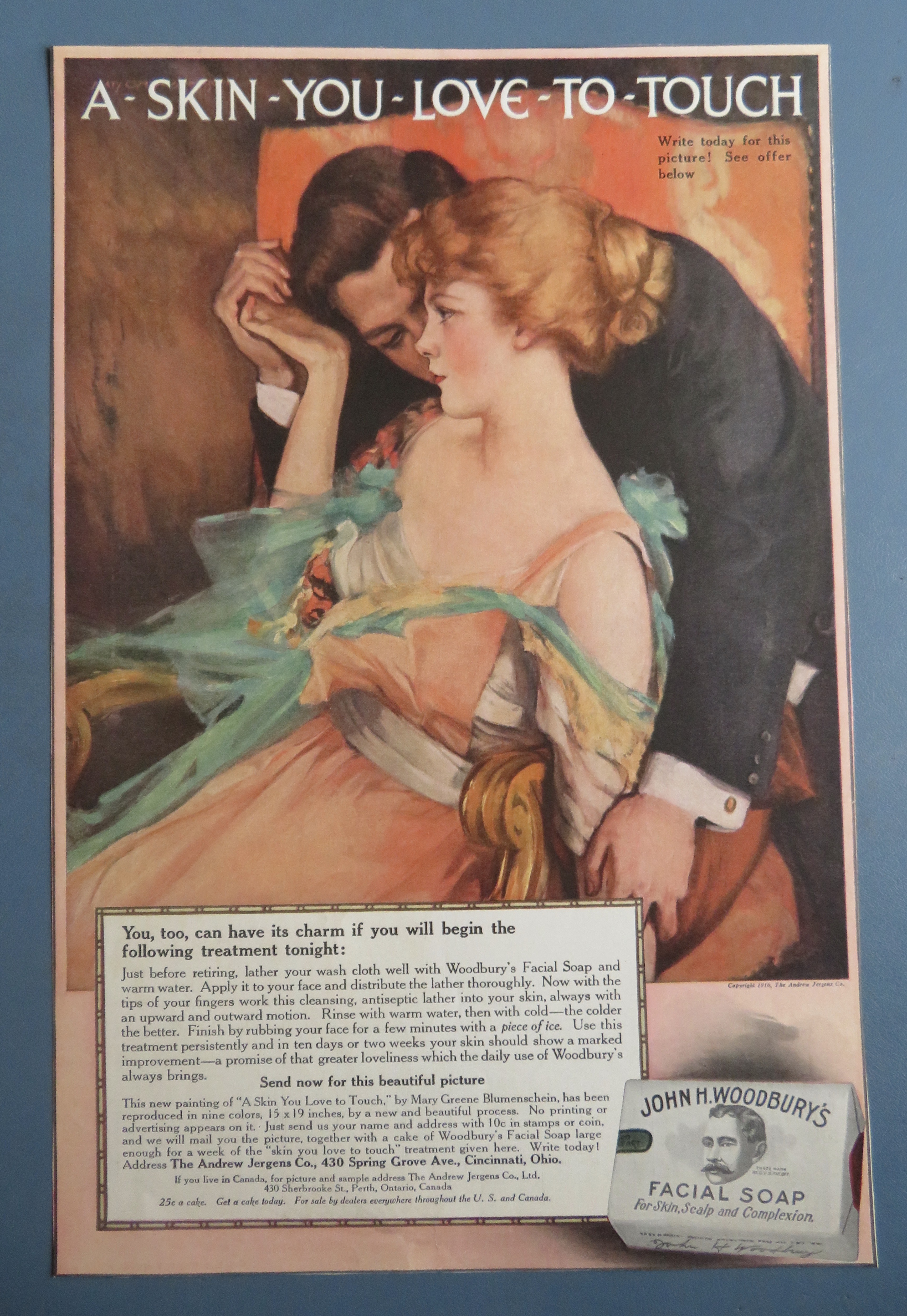 1916 John H Woodbury's Facial Soap with Man & Woman