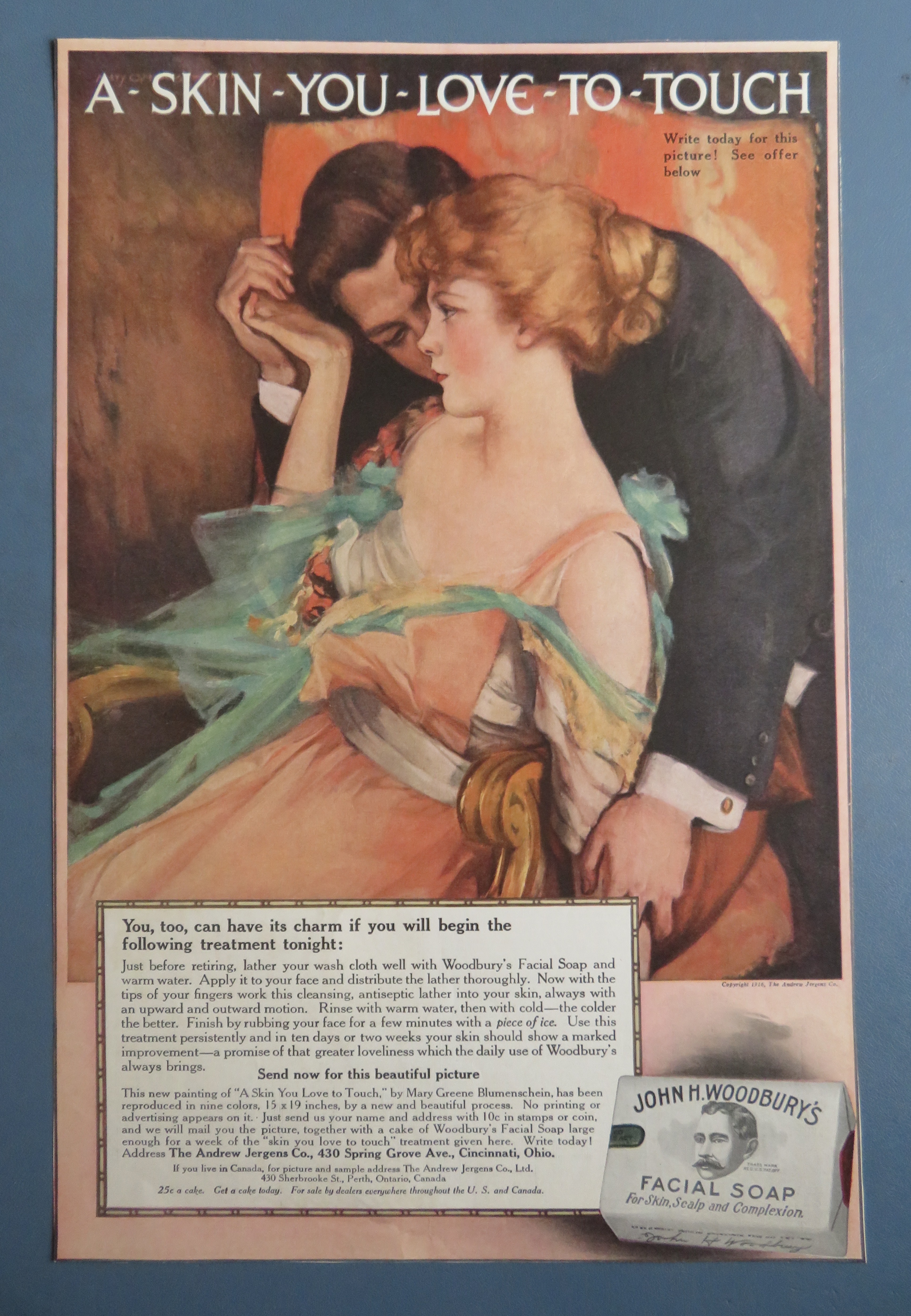 1916 John H Woodbury's Facial Soap with Man & Woman