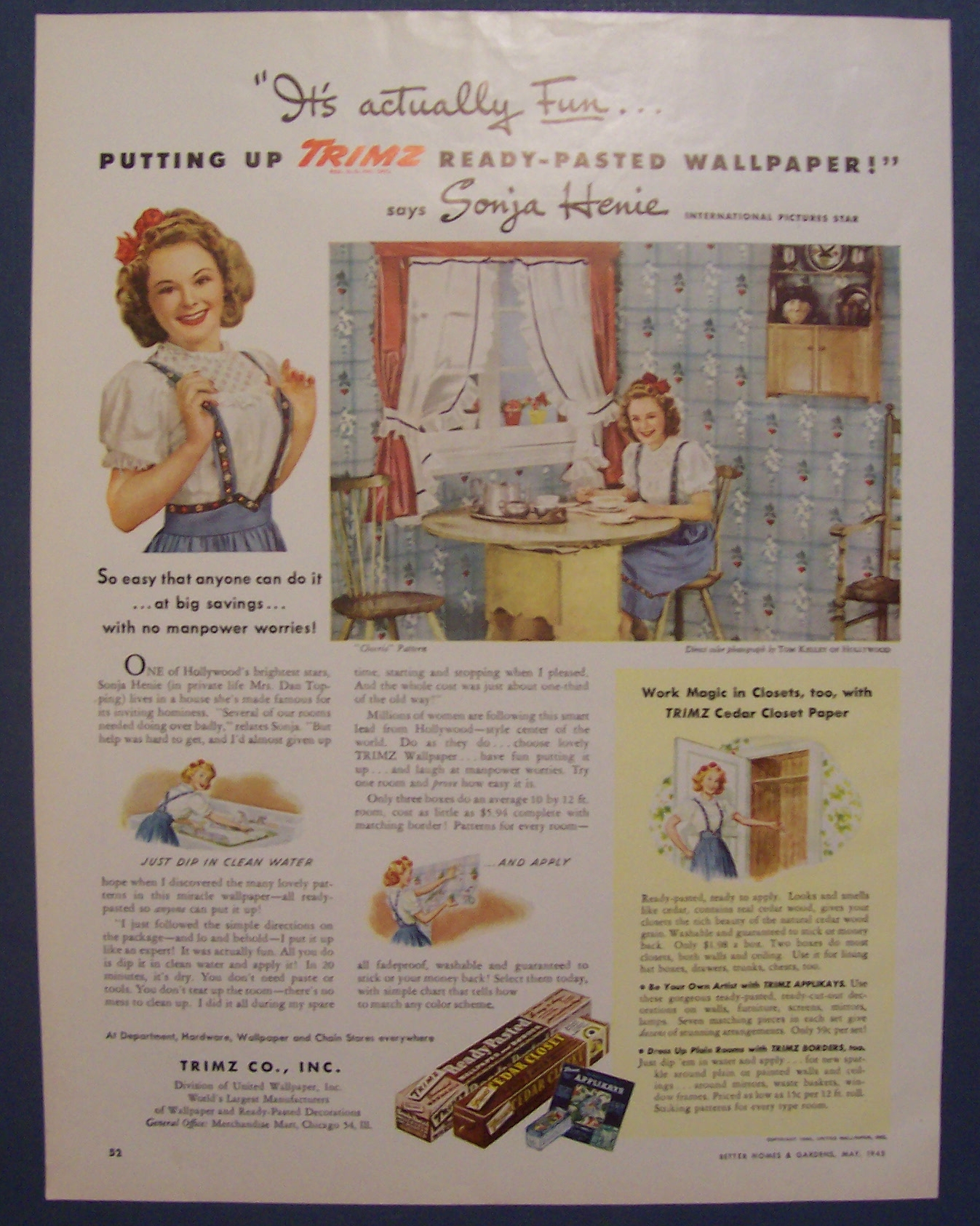 1945 Trimz Ready - Pasted Wallpaper w/ Sonja  Henie