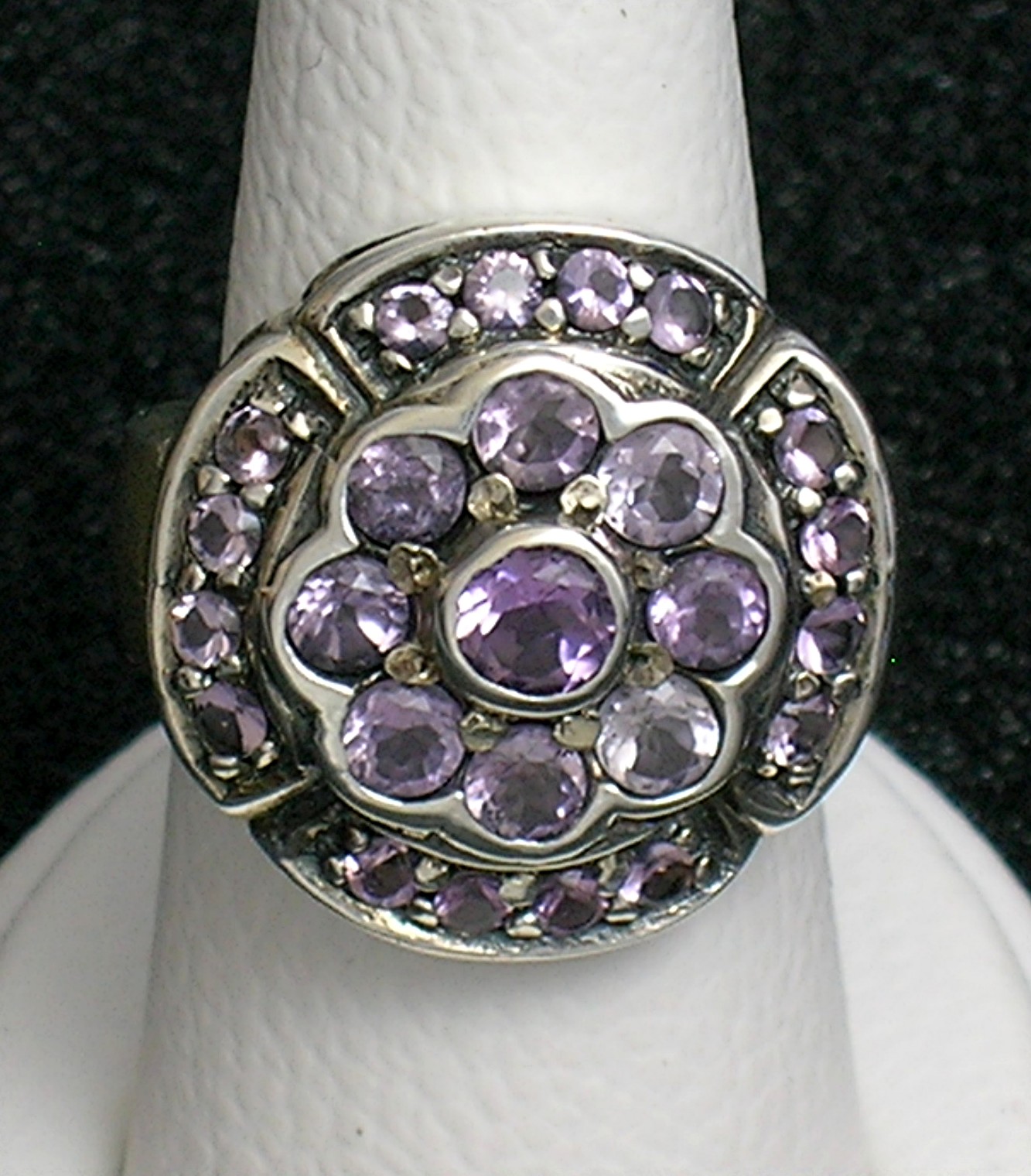 Sterling Silver Amethyst Pink Crystal Flower Ring