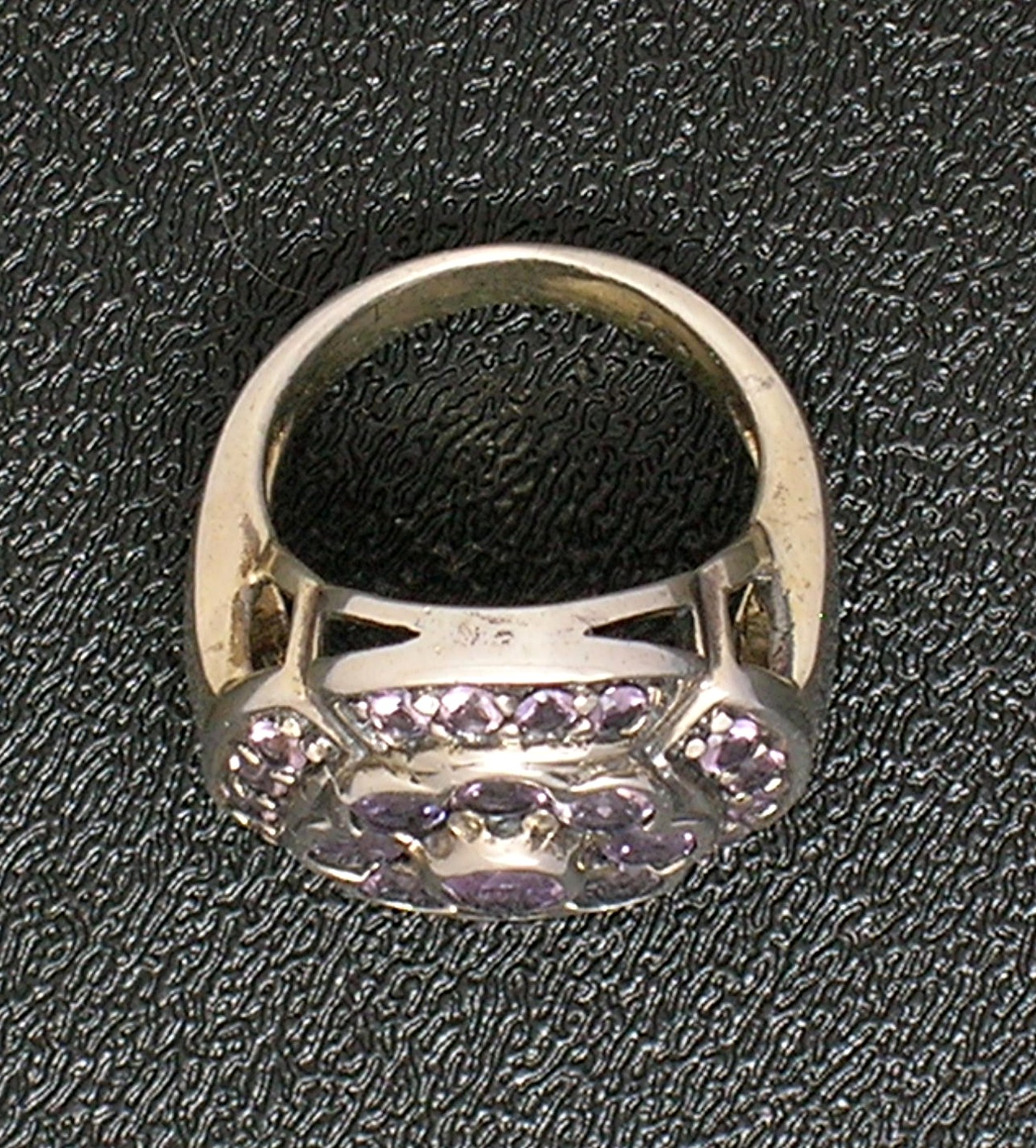 Sterling Silver Amethyst Pink Crystal Flower  Ring