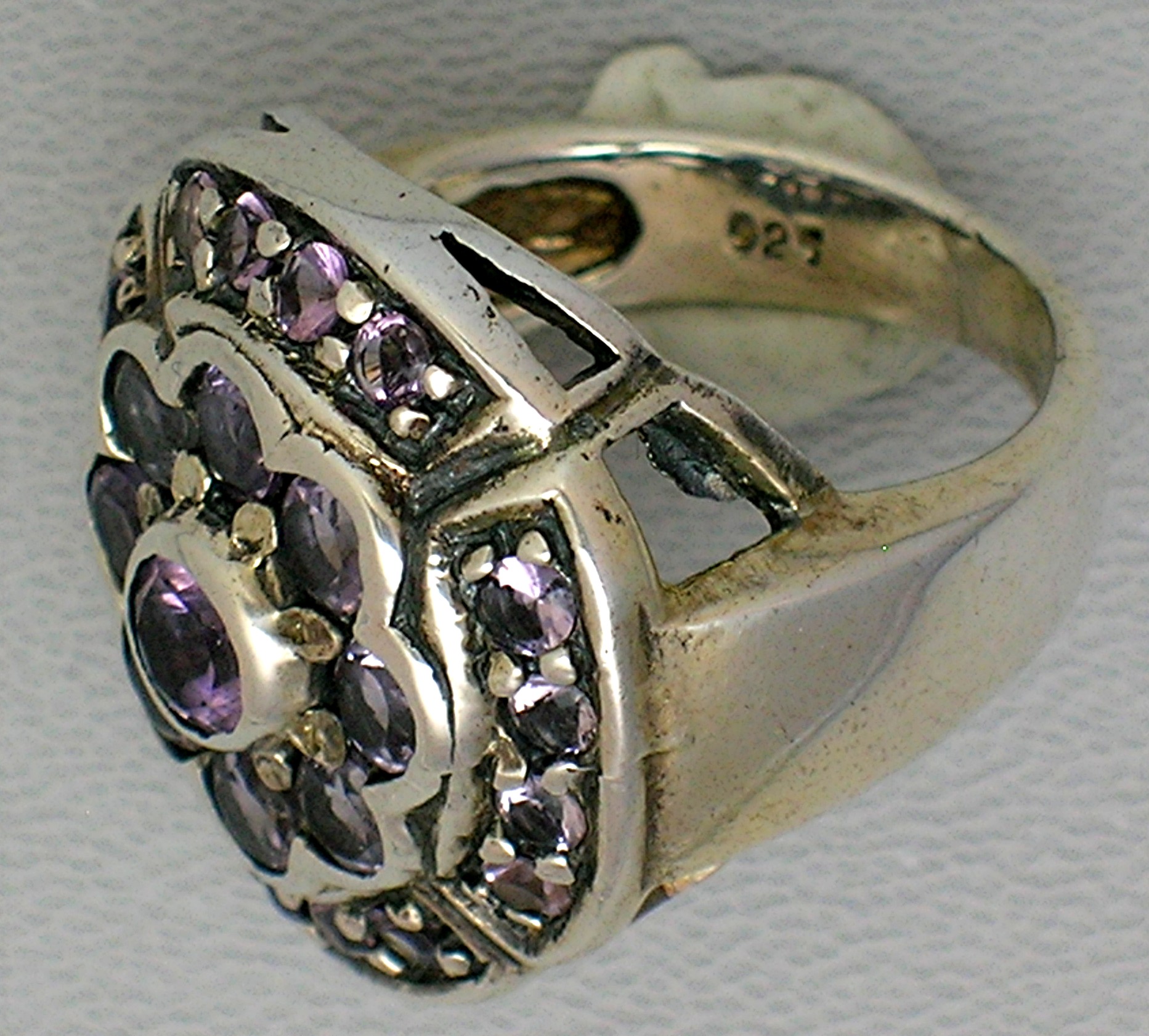 Sterling Silver Amethyst Pink Crystal Flower  Ring