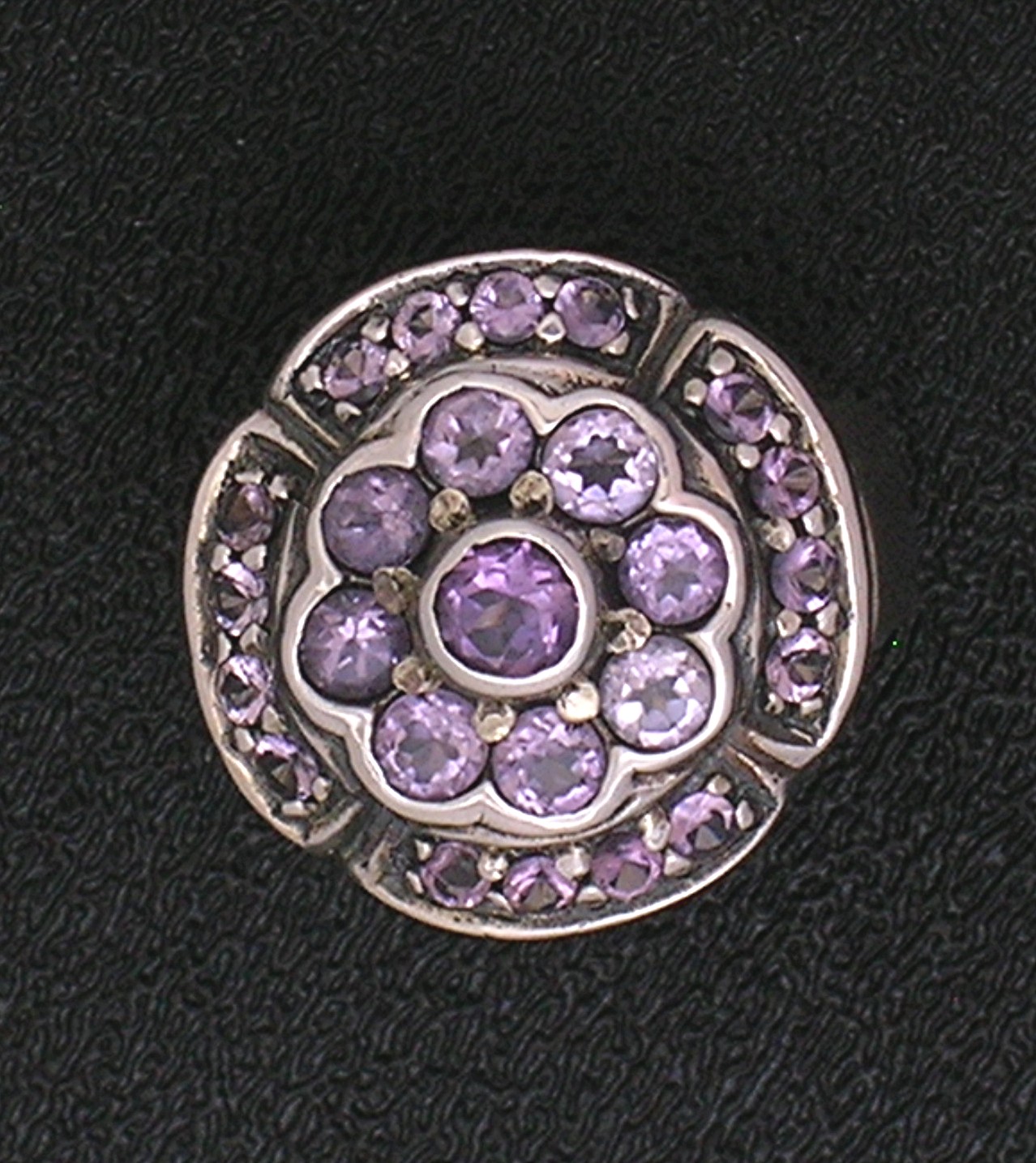 Sterling Silver Amethyst Pink Crystal Flower  Ring