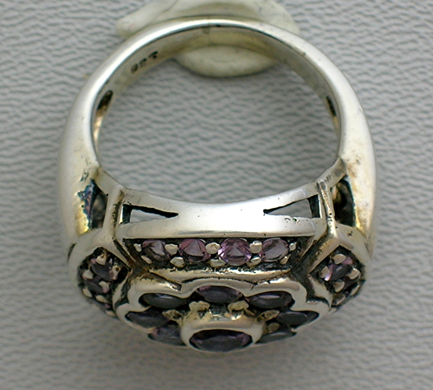 Sterling Silver Amethyst Pink Crystal Flower  Ring