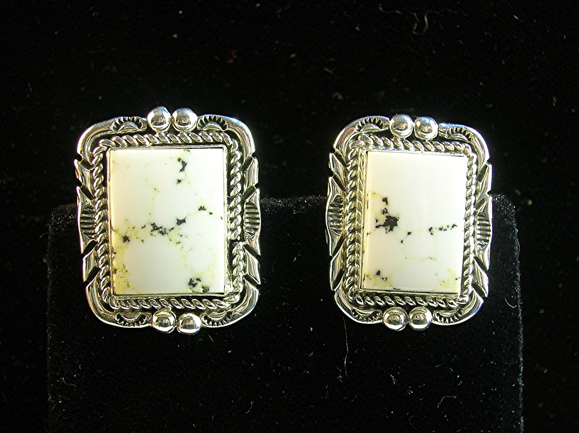 Nelson Eustace Sterling Silver White Buffalo Clip Earri