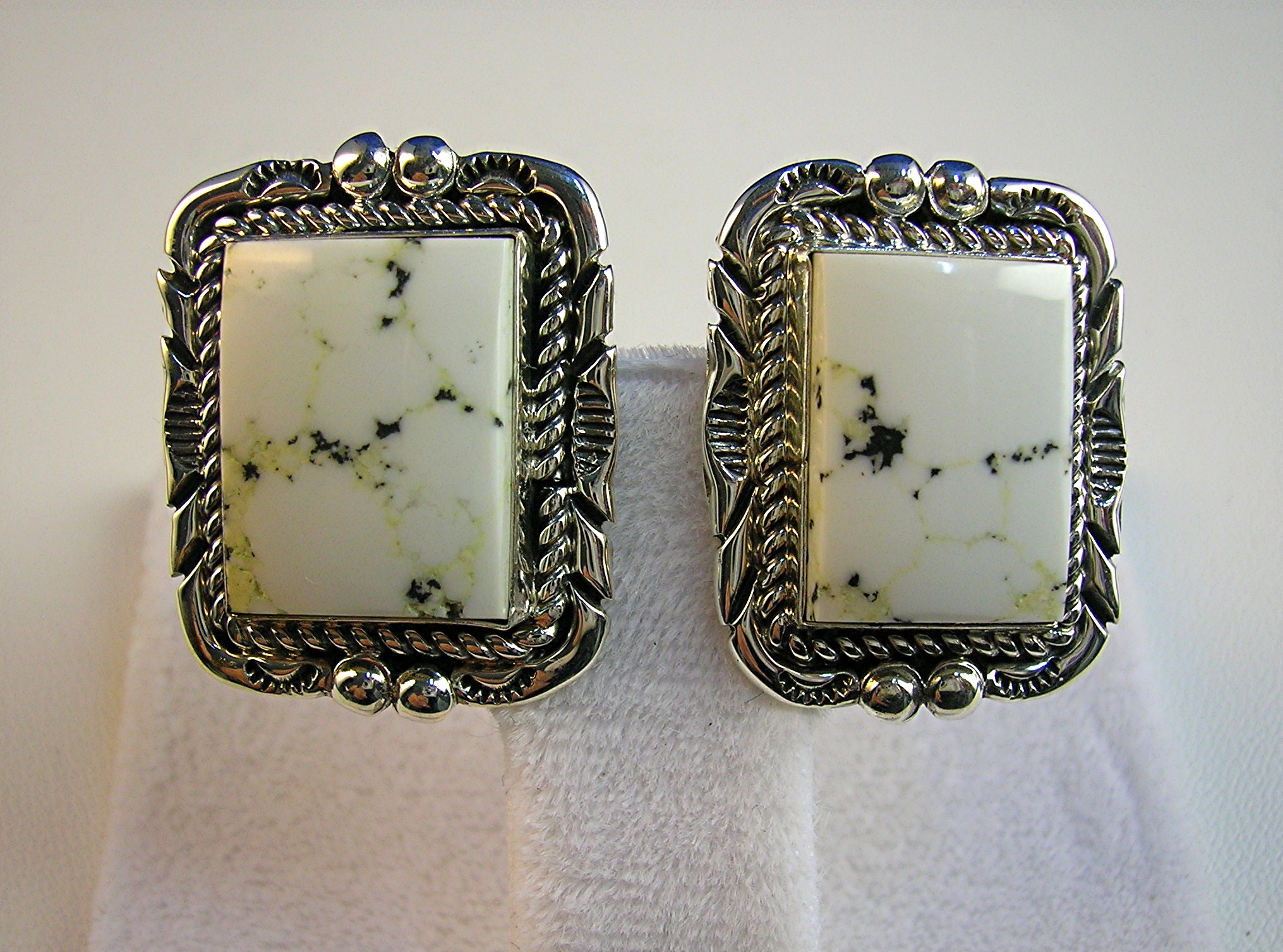 Nelson Eustace Sterling Silver White Buffalo Clip Earri