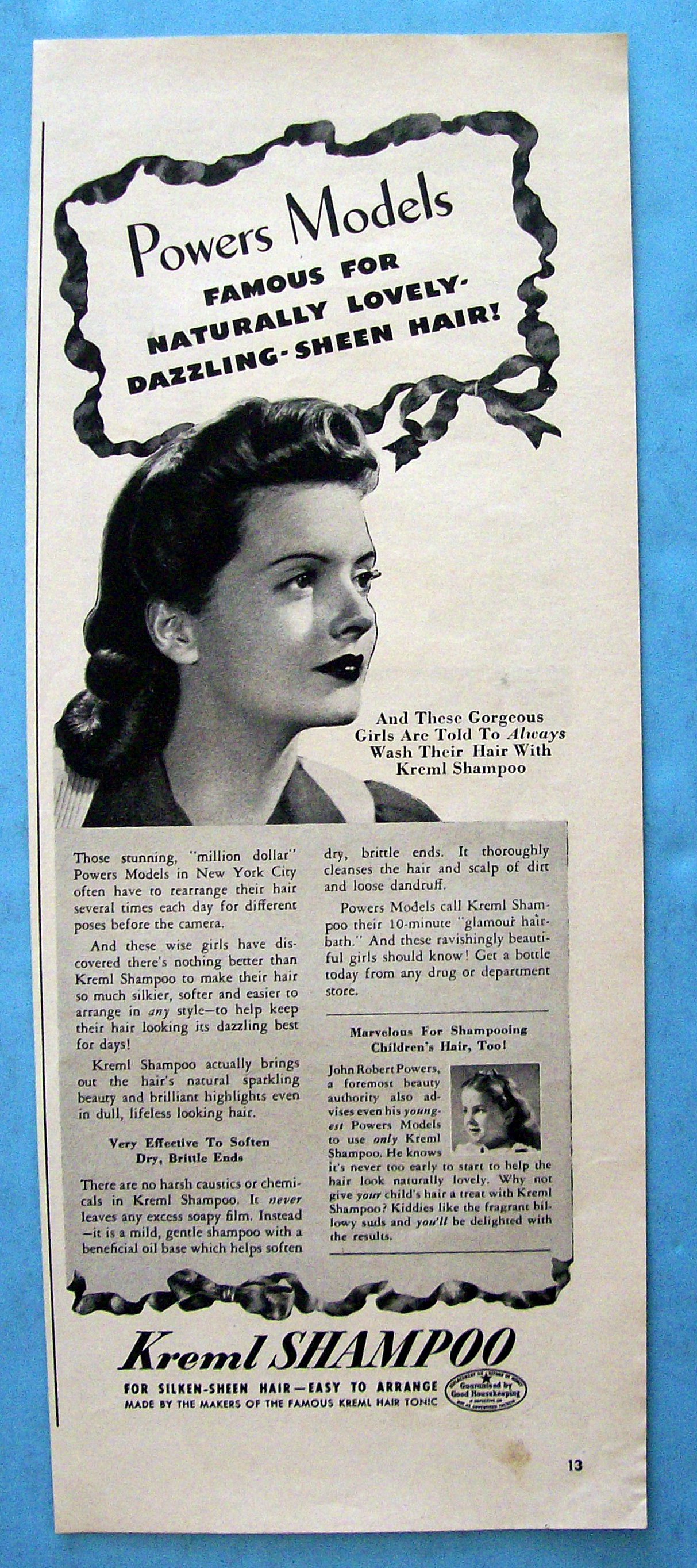 Vintage Ad: 1943 Kreml Shampoo w/ Powers Model