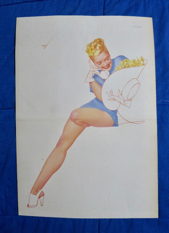Original 1946 Sexy Pin Up Girl Talking On Telephone While Holding Hat With Flowers In It By George Petty