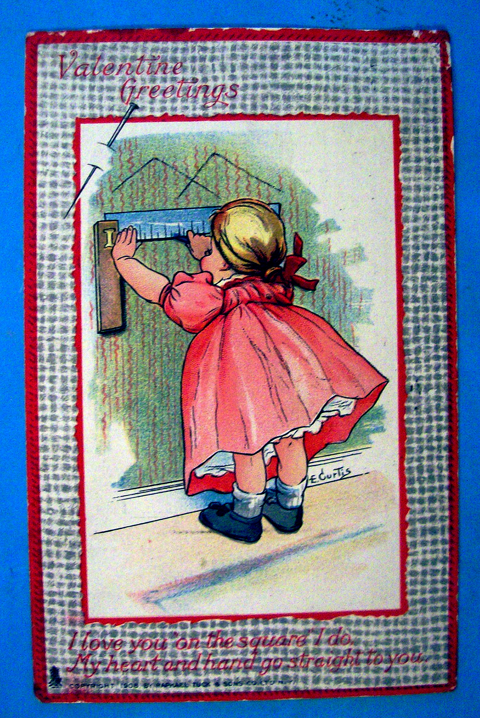 Valentine's Greeting Postcard By Tuck with Girl Drawing