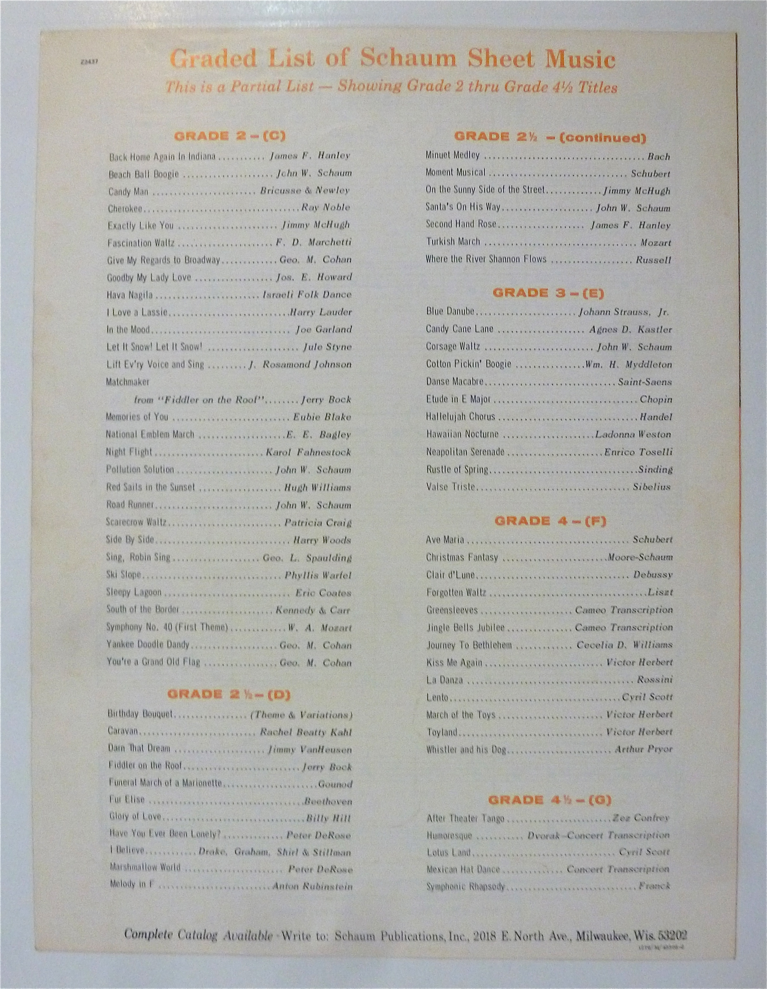 Sheet Music For 1971 Fiddler On The Roof