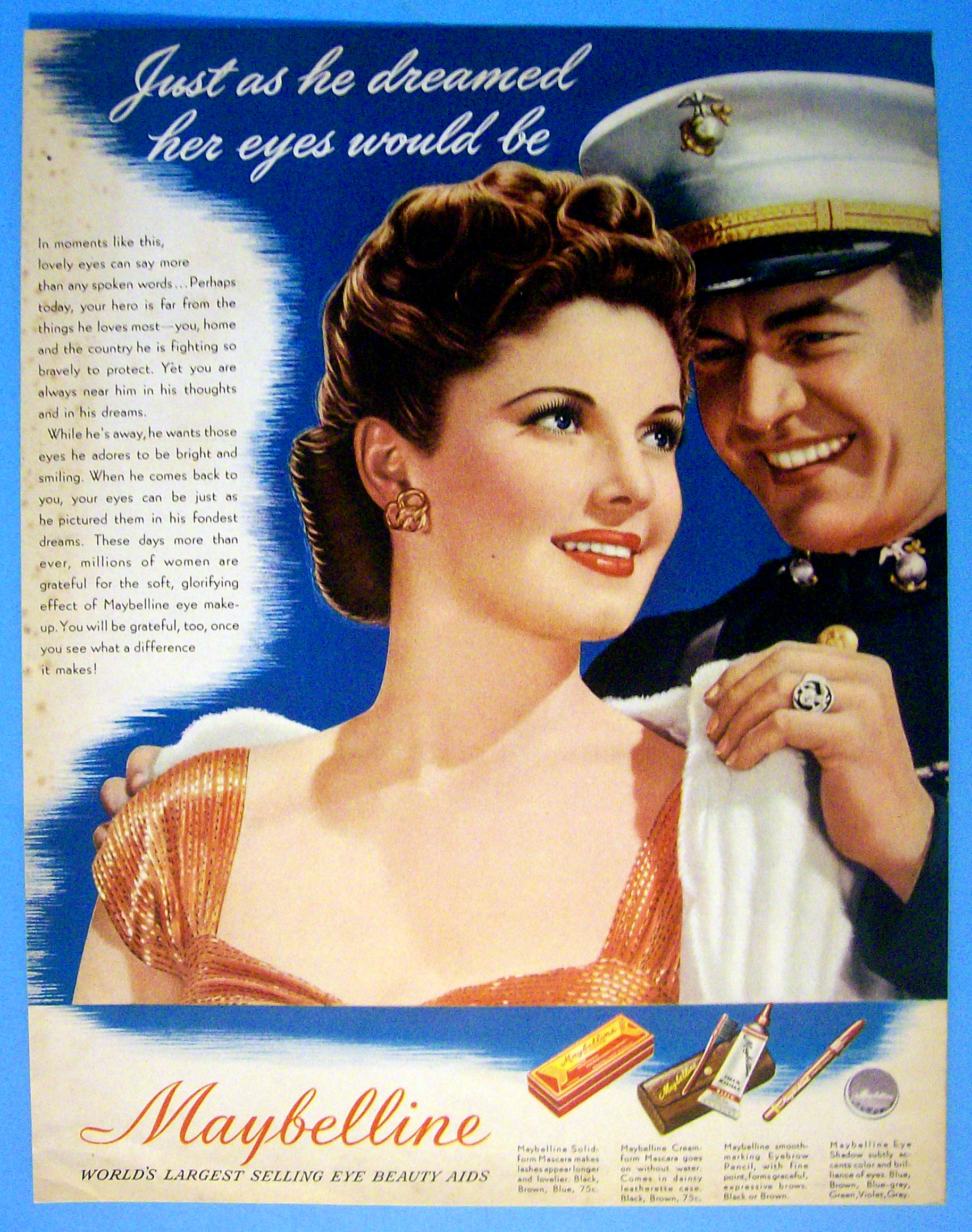 1943 Maybelline w/ a Soldier Putting On A Woman's Coa