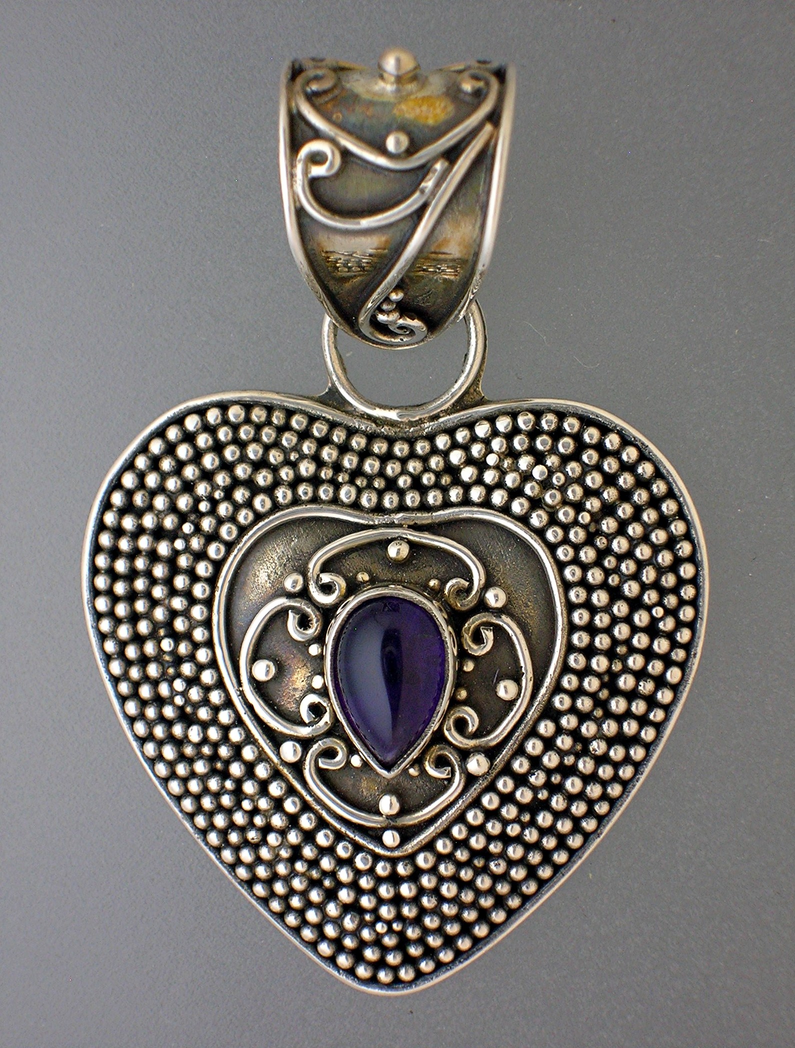 Amethyst Sterling Silver Heart pendant Signed SUARTI