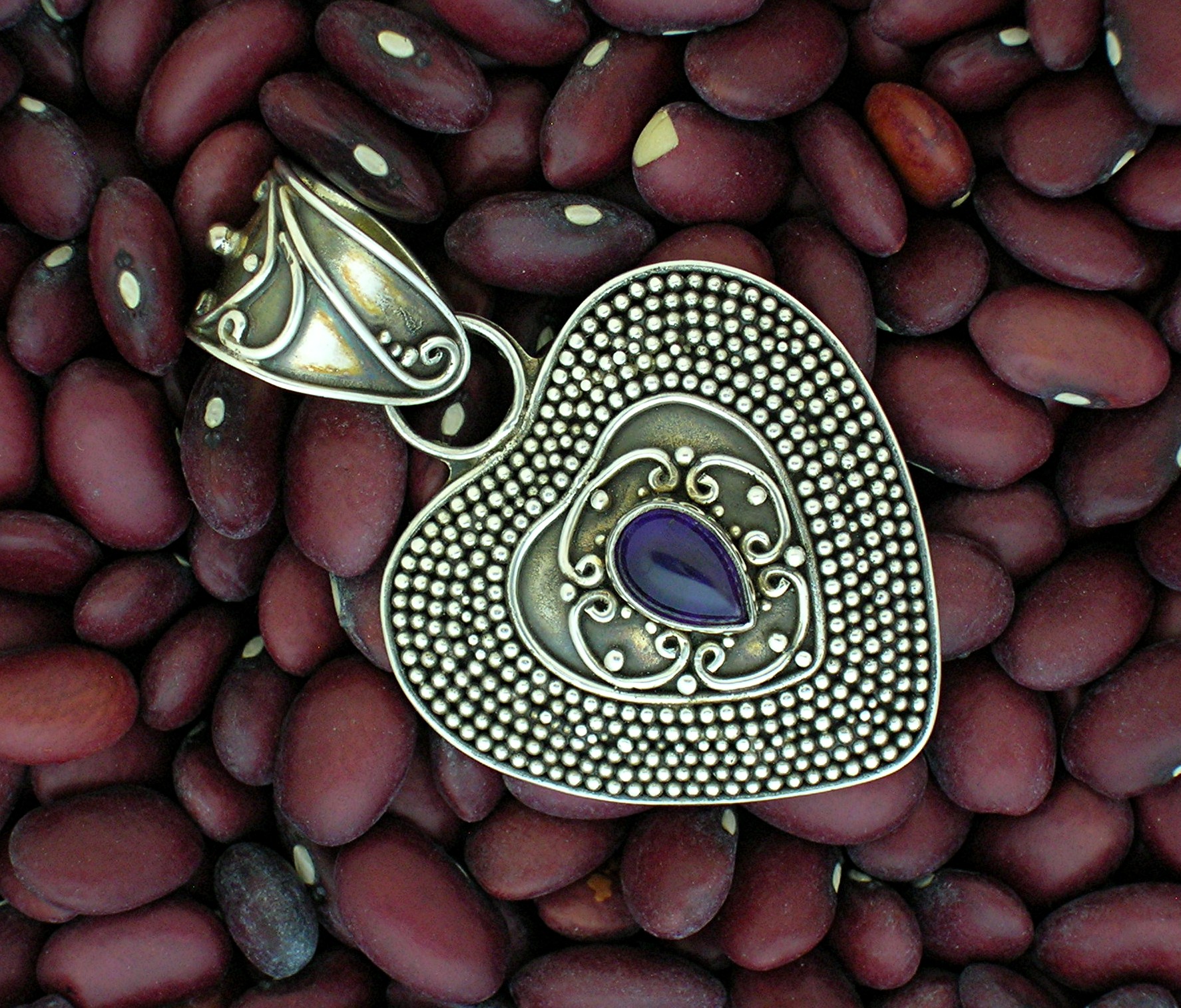 Amethyst Sterling Silver Heart pendant Signed SUARTI