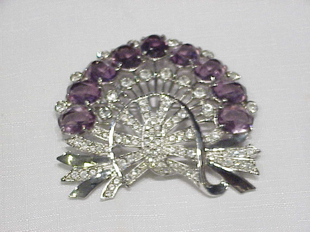 Eisenberg Ice Large Amethyst Rhinestone Recast Brooch