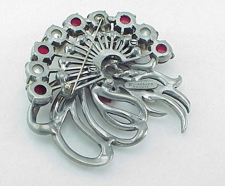 Eisenberg Original Red Glass, Pearl, Rhinestone Recast Brooch