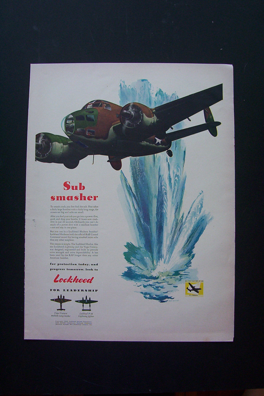 1943 Lockheed with Plane Just Missing a Bomb Exploding