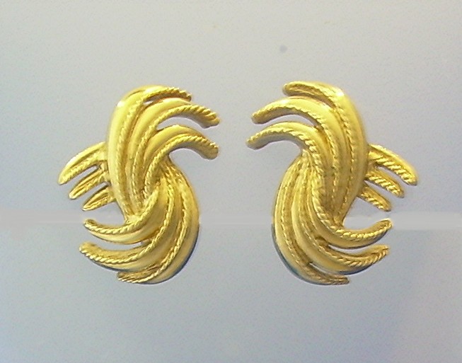 Scrolled Clip Earrings Heavy Goldtone