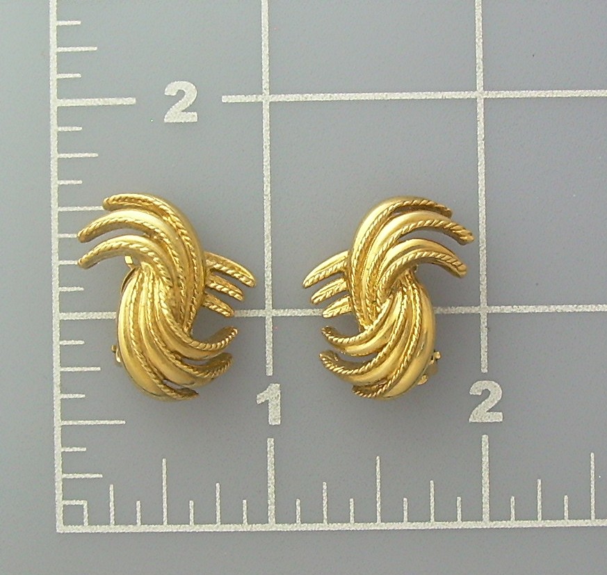Scrolled Clip Earrings Heavy Goldtone