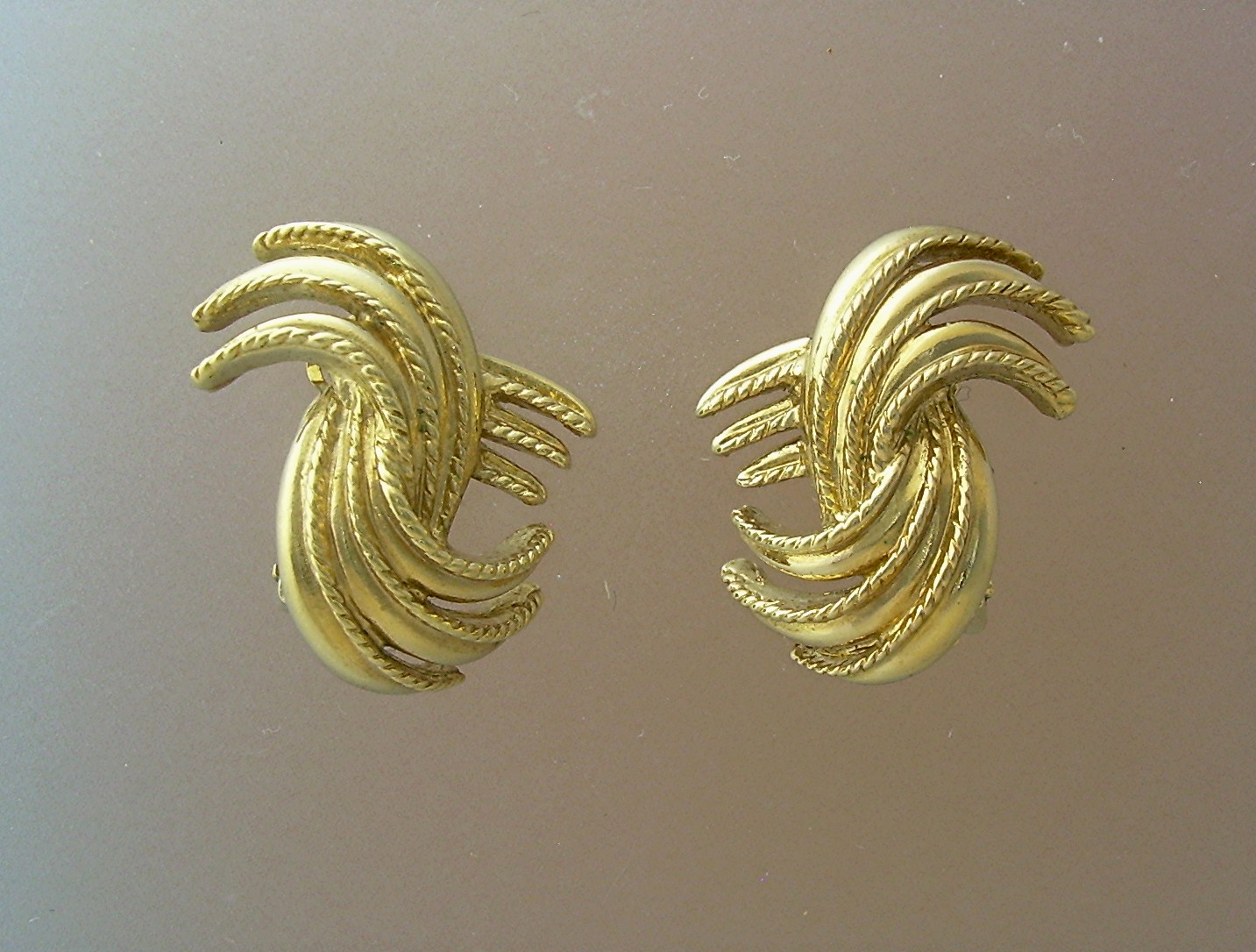 Scrolled Clip Earrings Heavy Goldtone