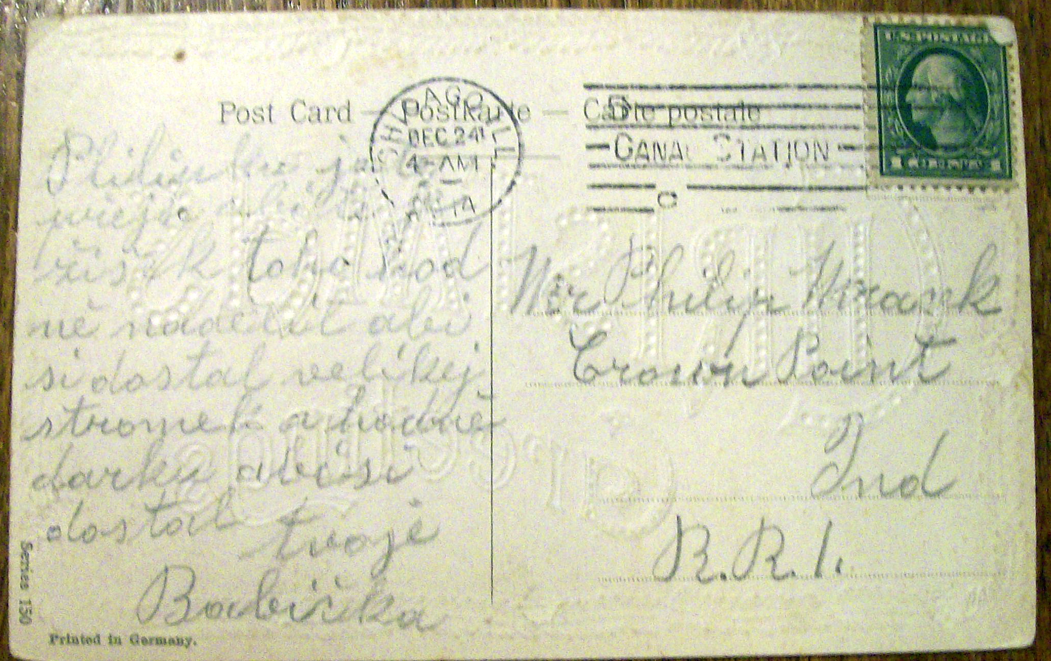 Christmas Greetings Postcard w/Mistletoe & Greetings