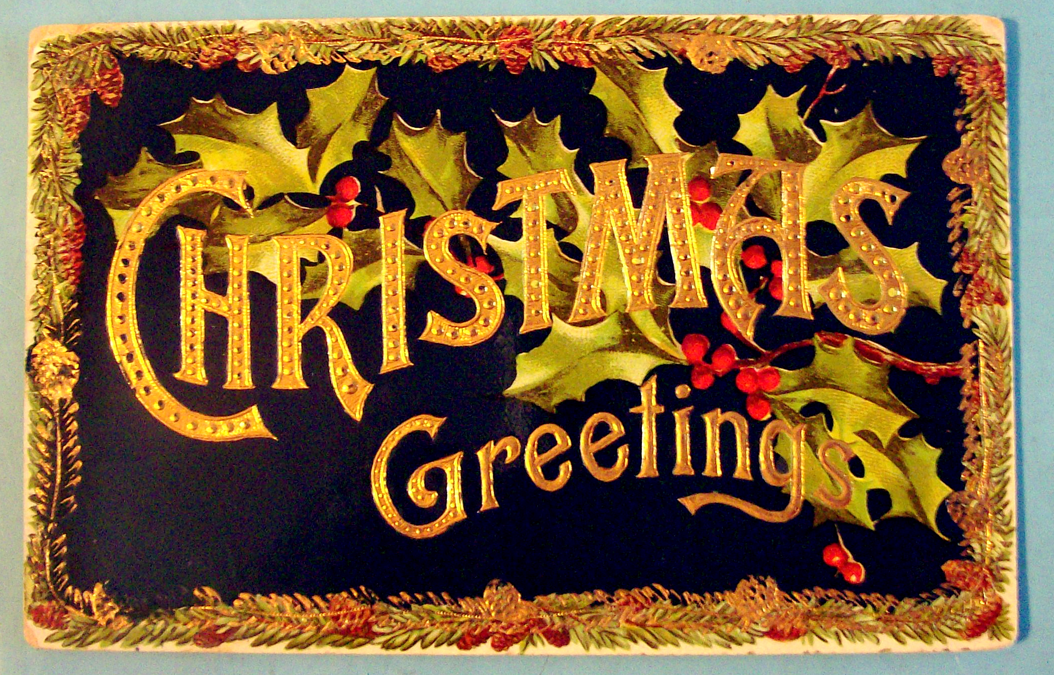 Christmas Greetings Postcard w/Mistletoe & Greetings