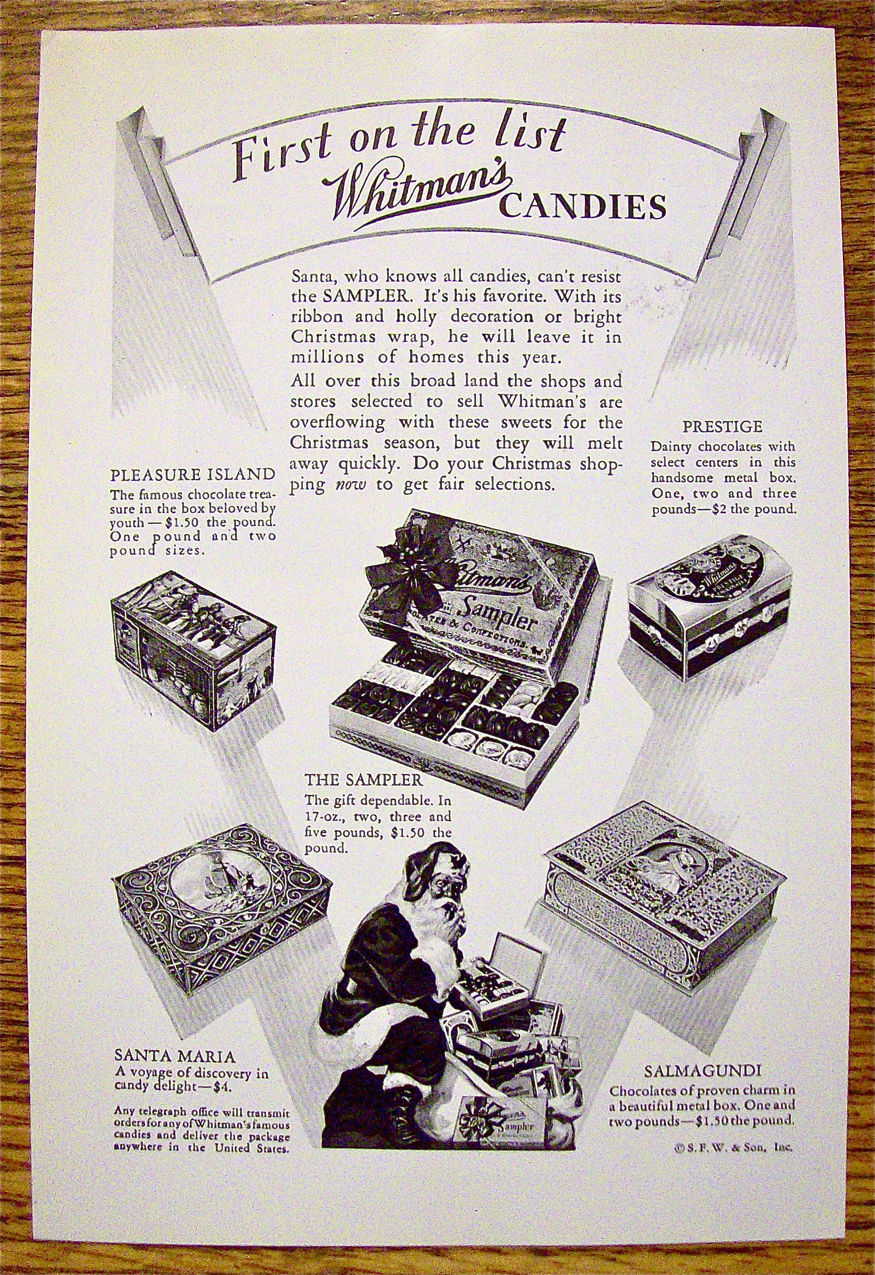 1930 Whitman's Candies with Santa Claus Eating Candy