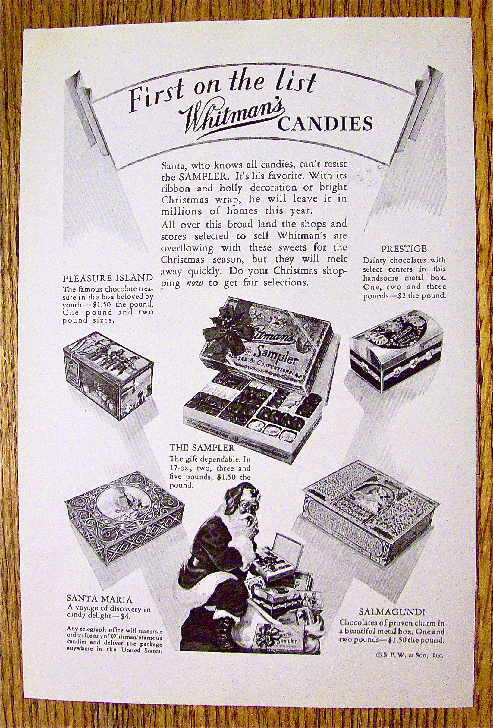 1930 Whitman's Candies with Santa Claus Eating Candy