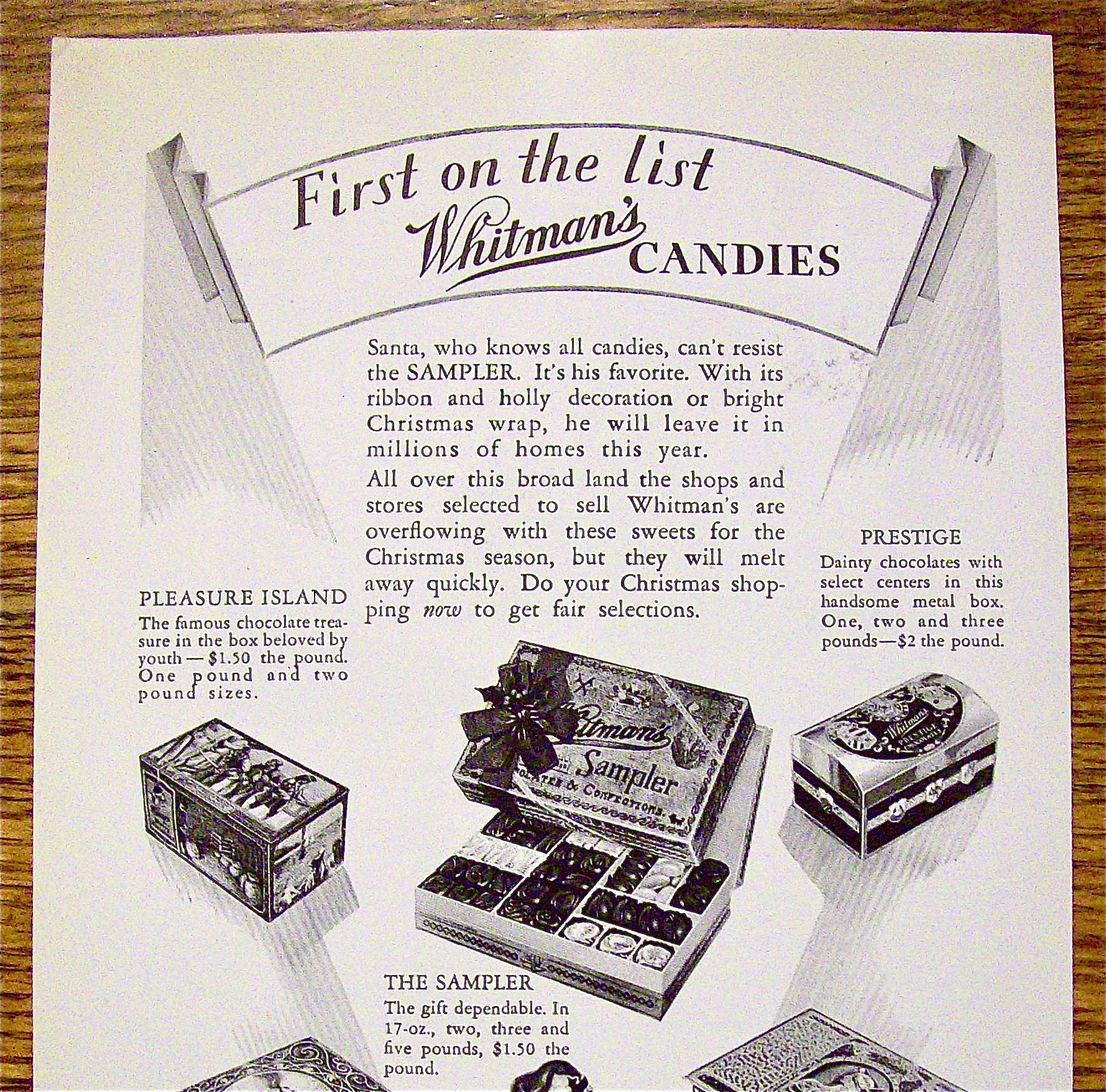 1930 Whitman's Candies with Santa Claus Eating Candy