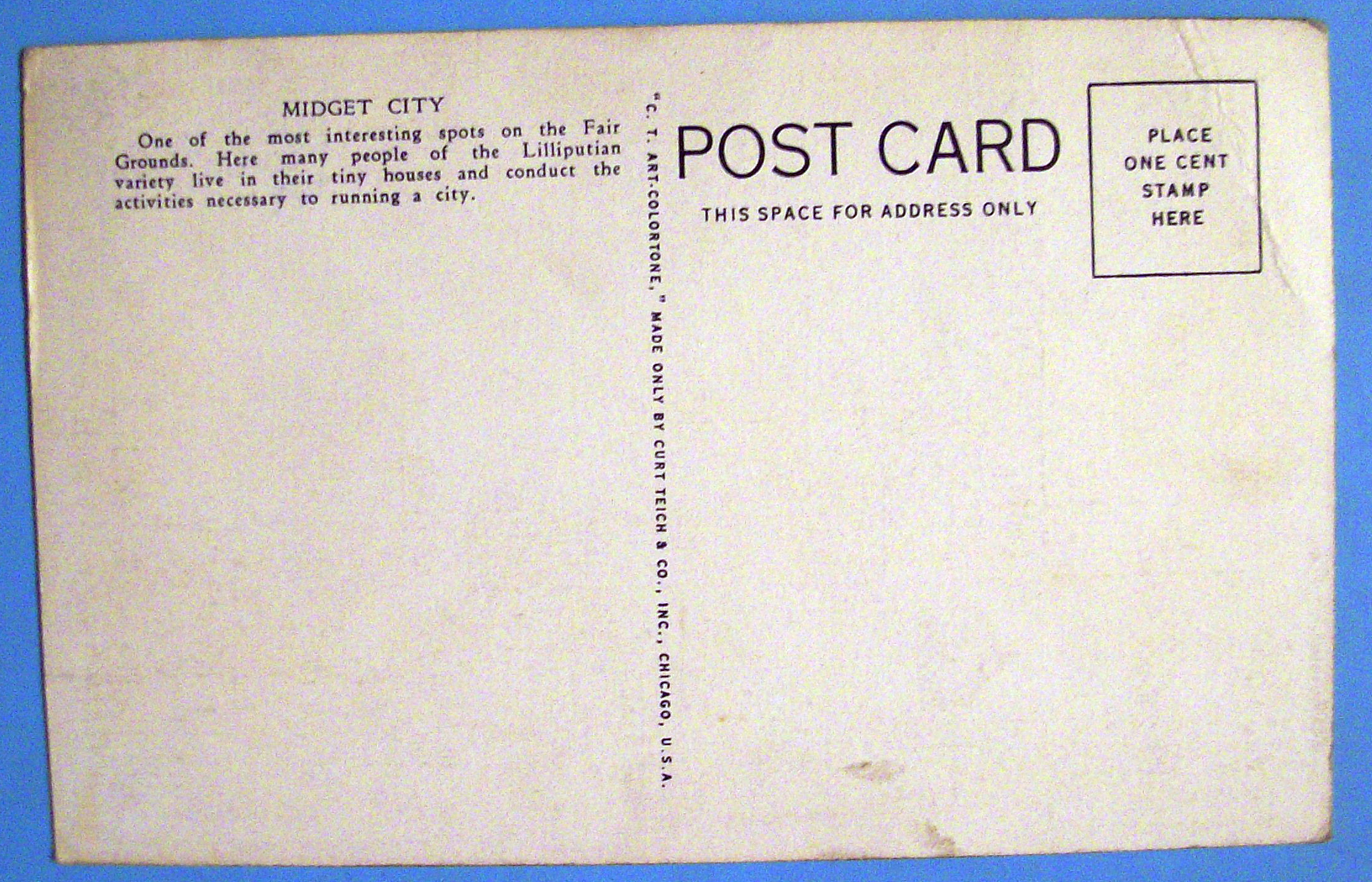 1933 Century of Progress, Midget City Postcard