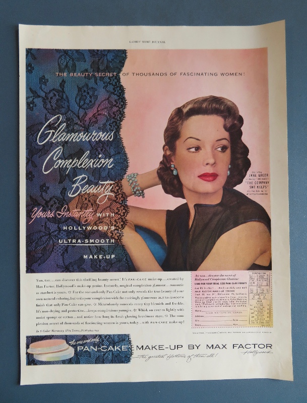 1951 Pan Cake Make Up By Max Factor with Television Star Jane Greer