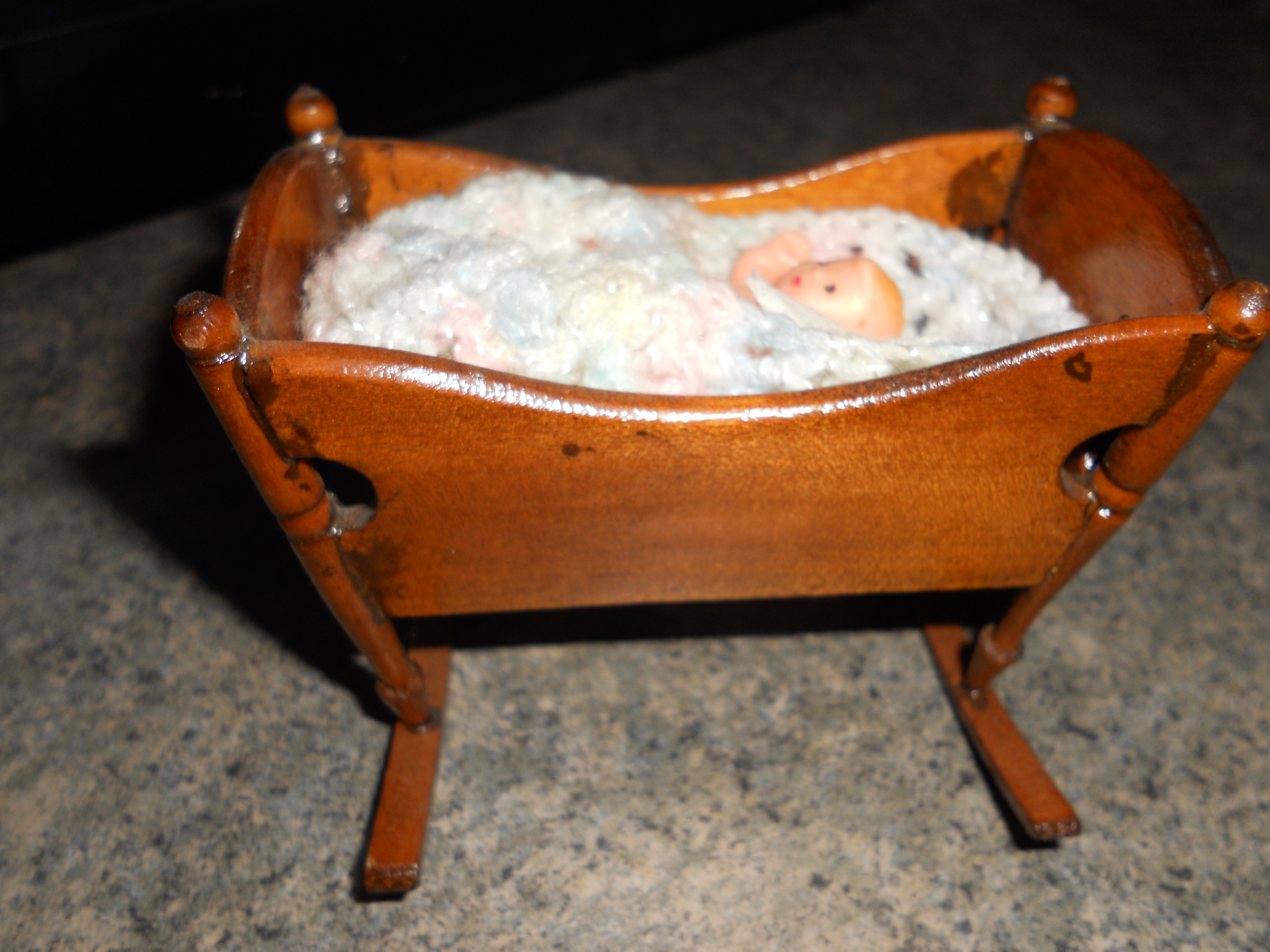 Doll House Rocking Cradle W/Baby