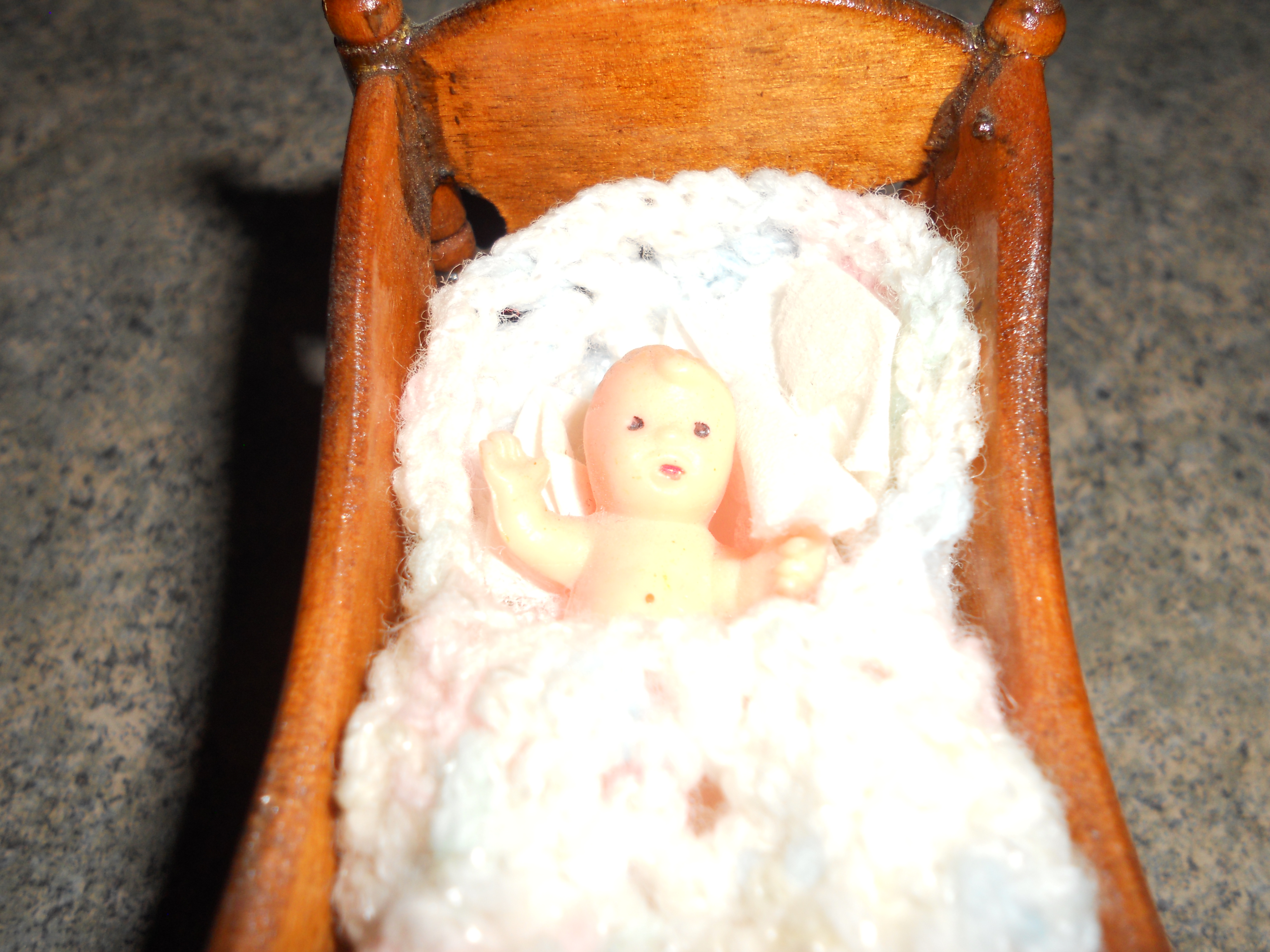 Doll House Rocking Cradle W/Baby