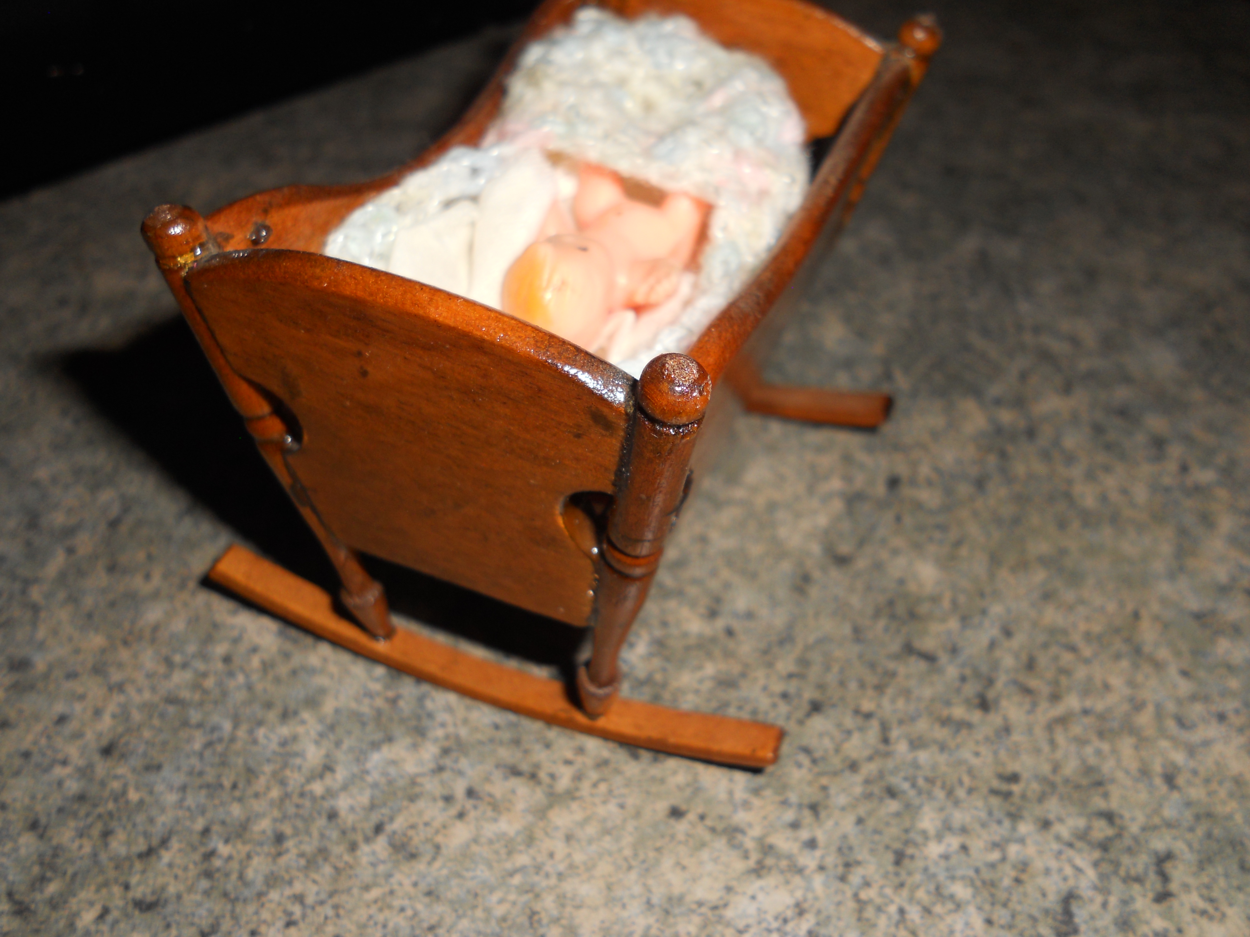 Doll House Rocking Cradle W/Baby