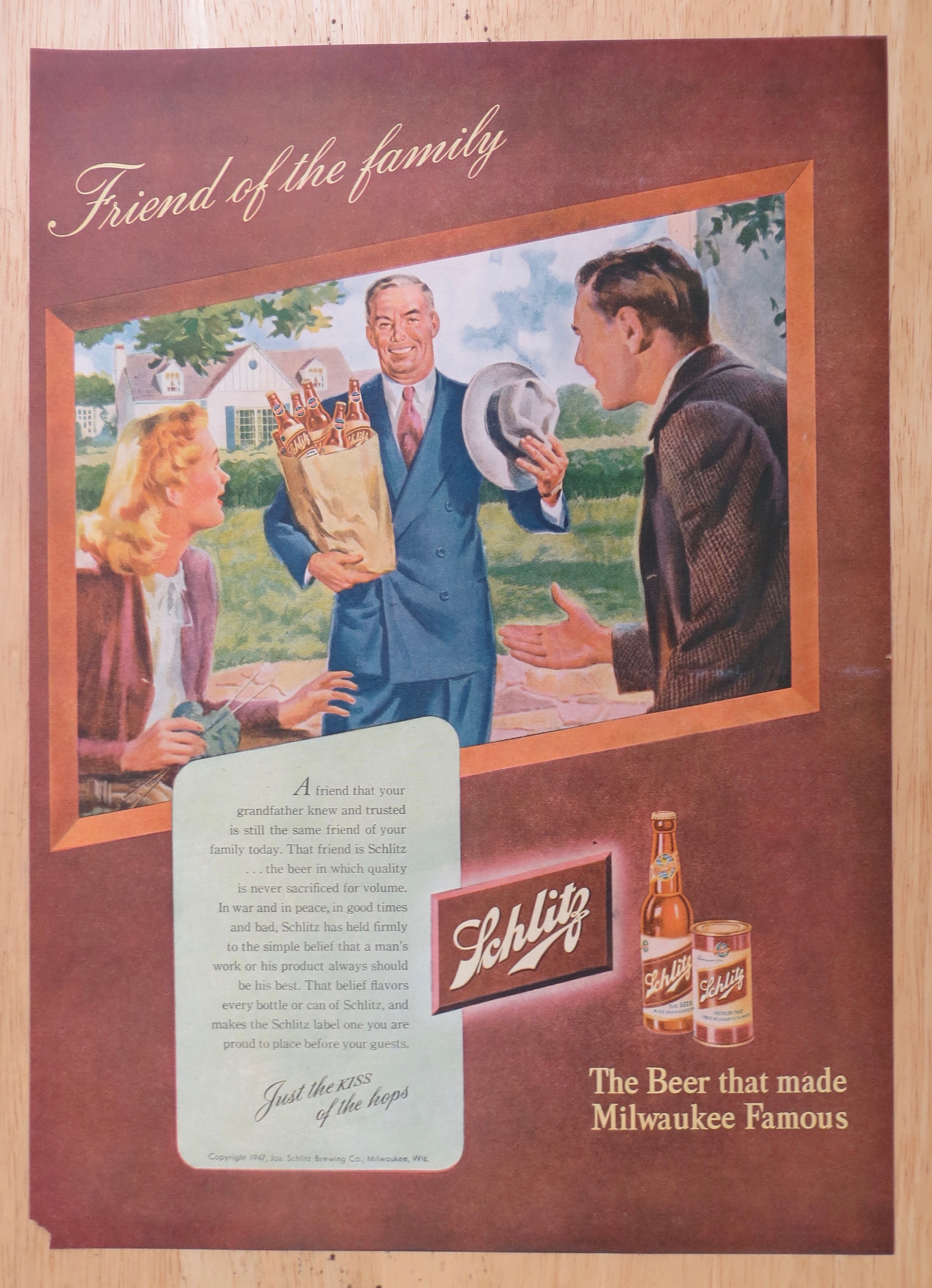1947 Schlitz Beer with Couple Looking at Man with Beer