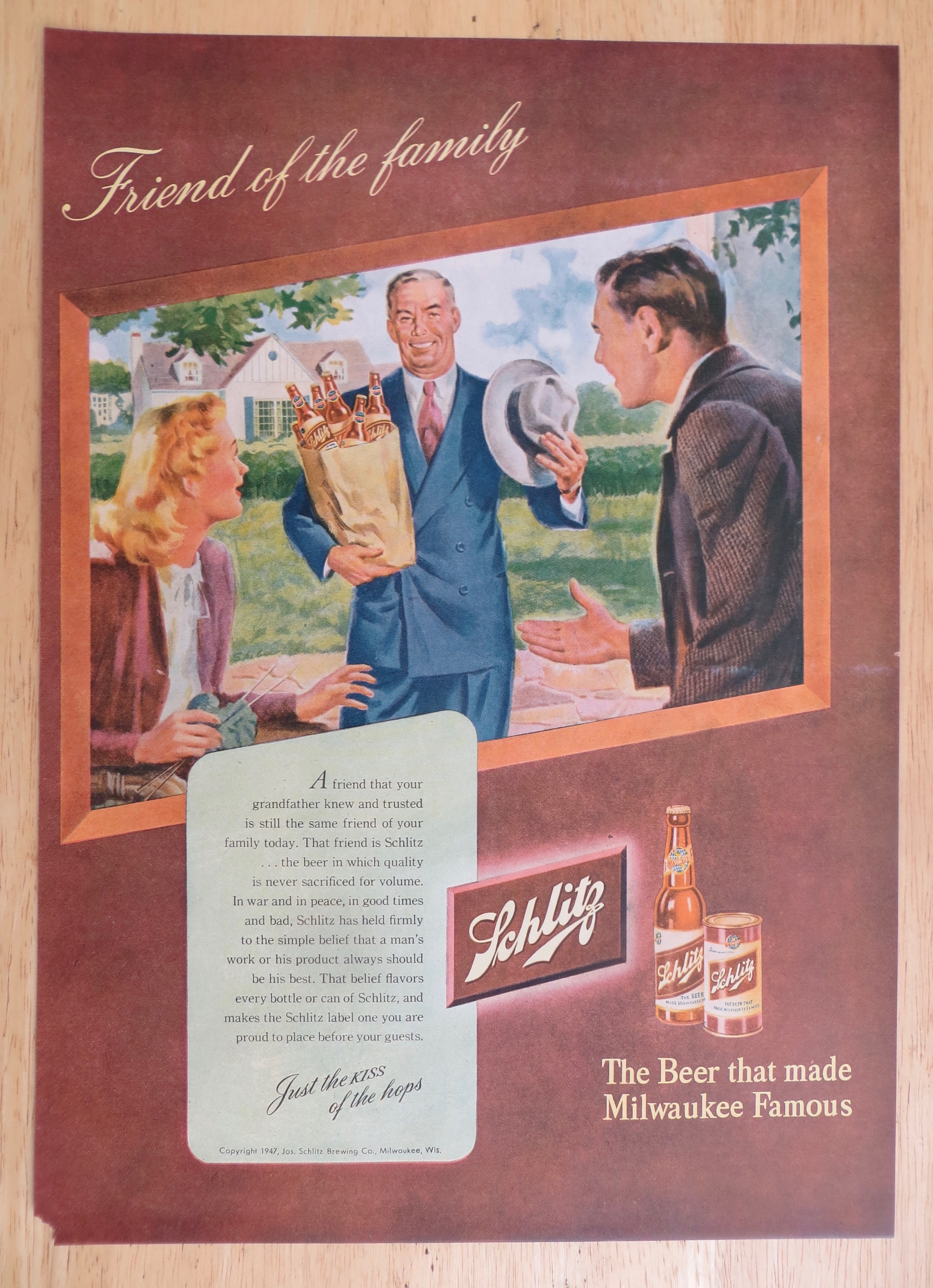 1947 Schlitz Beer with Couple Looking at Man with Beer