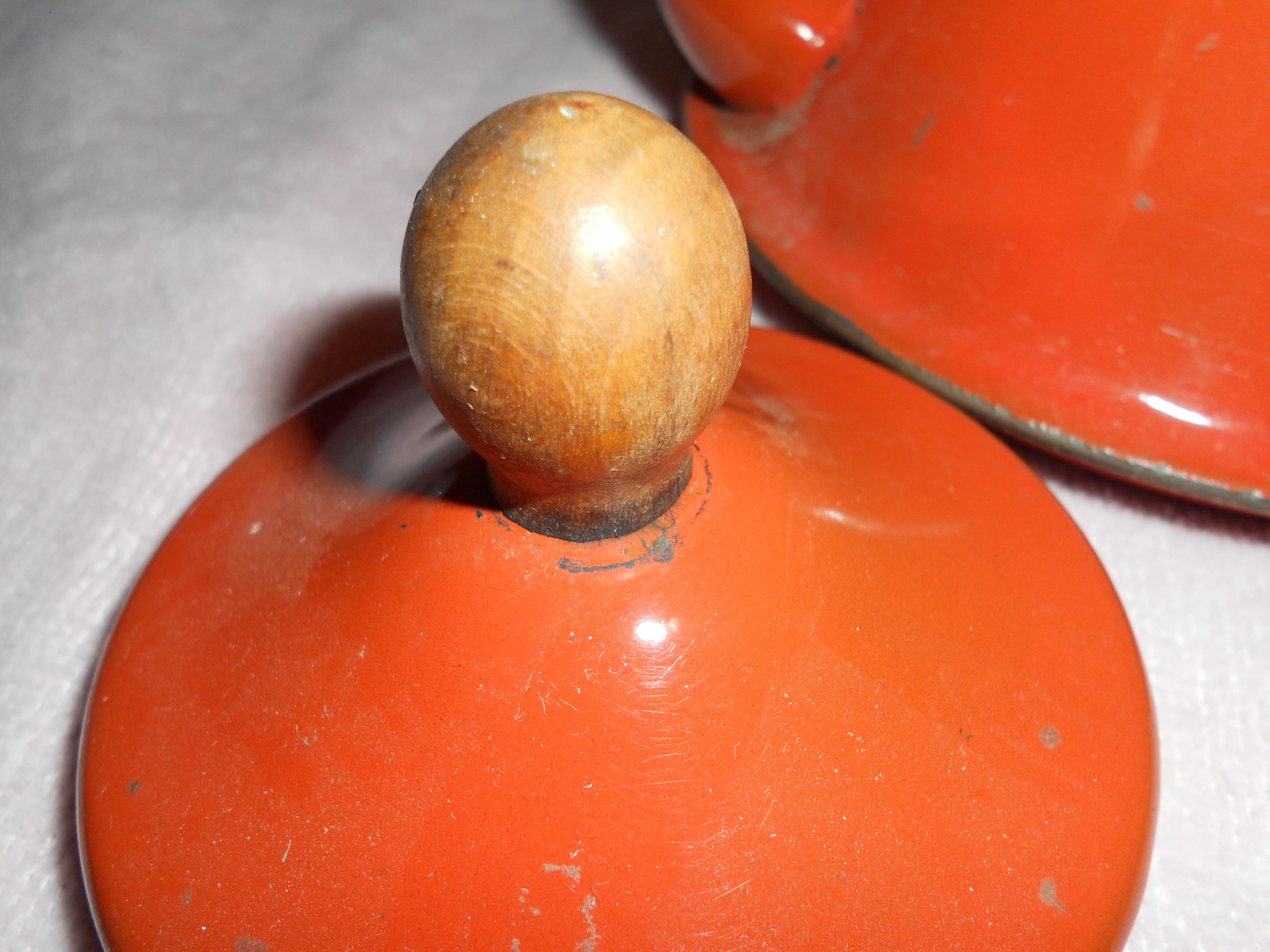 Enameled Teapot with Wood Handle