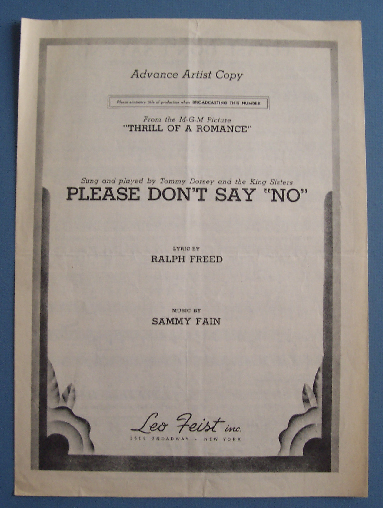 Sheet Music Of 1944 Please Don't Say No By Freed & Fain