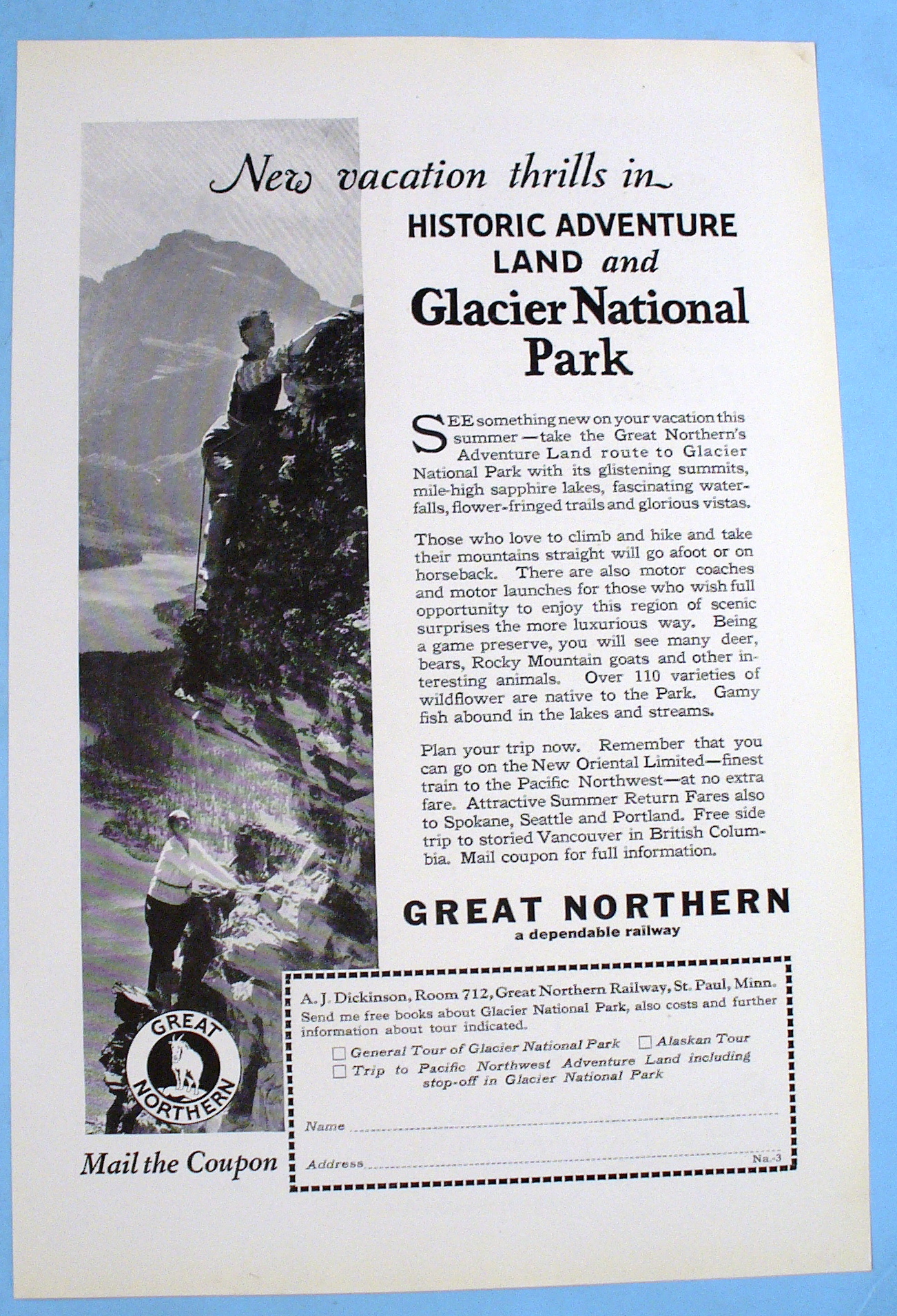 1927 Great Northern with Glacier National Park