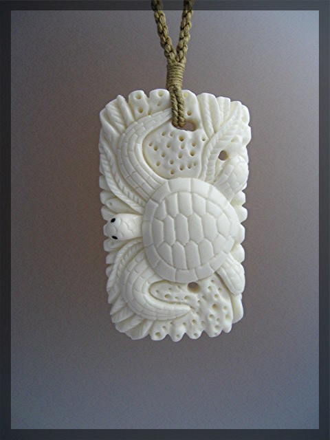 Bone Ivory Sea Turtle Hawaii Cord Necklace