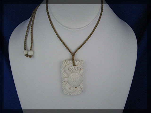 Bone Ivory Sea Turtle Hawaii Cord Necklace