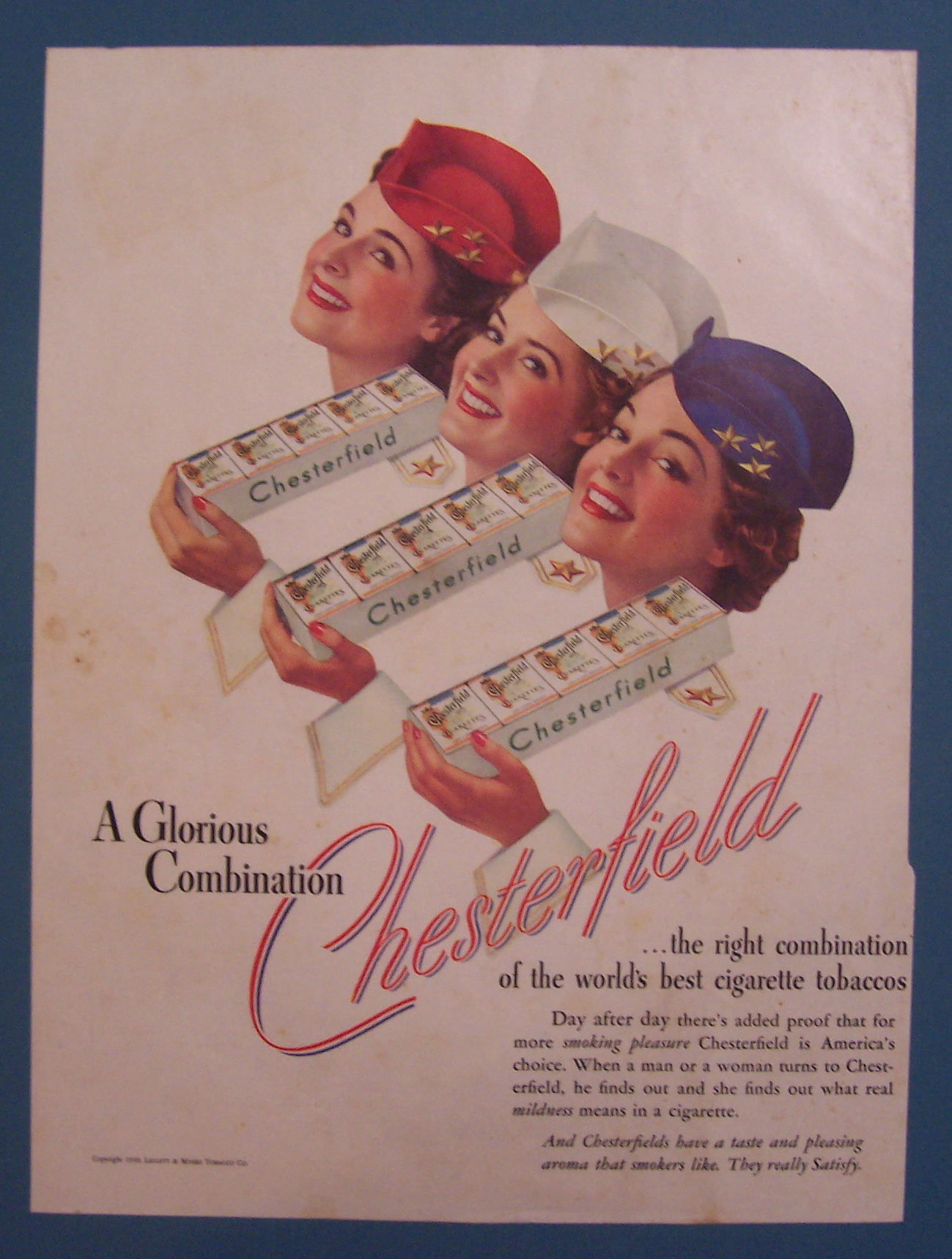 1939 Chesterfield Cigarettes w/3 Women & Cartons