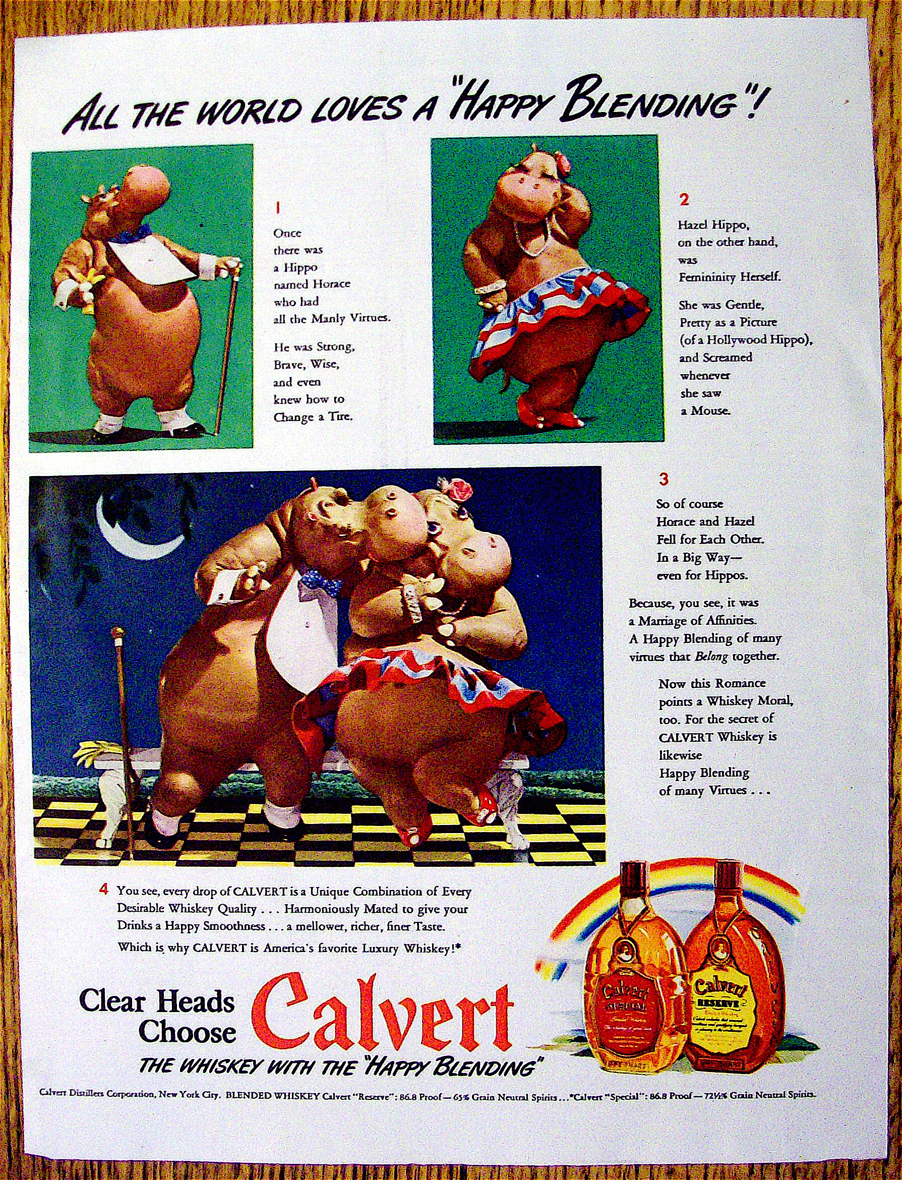 1942 Calvert Whiskey with Horace & Hazel Hippo