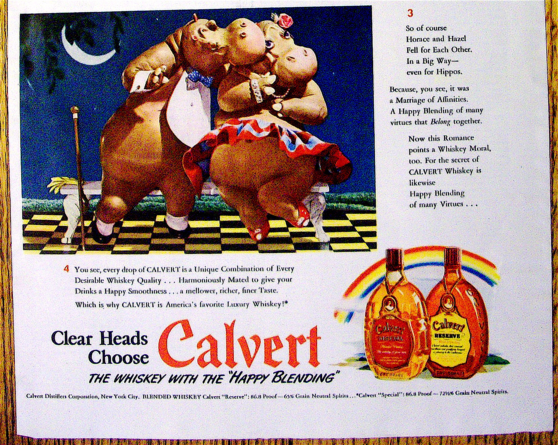 1942 Calvert Whiskey with Horace & Hazel Hippo
