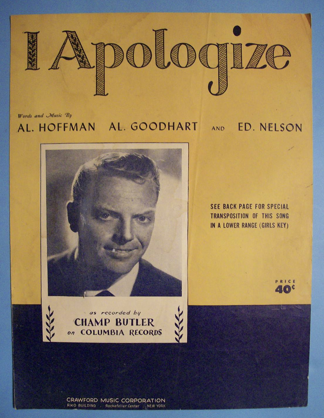Sheet Music For 1931 I Apologize