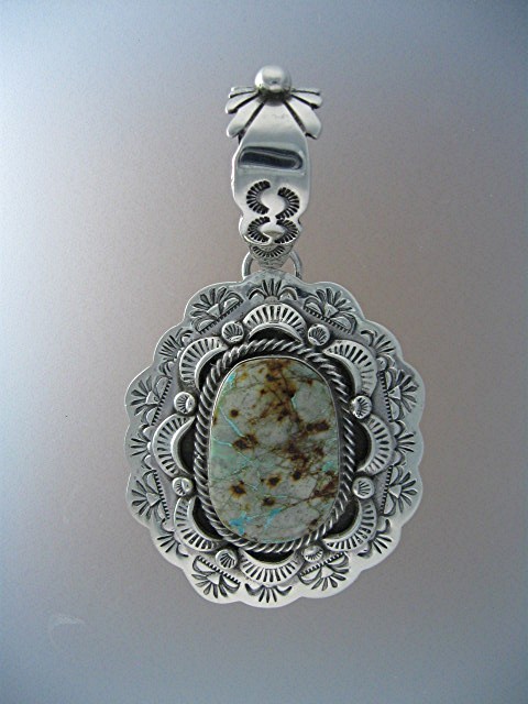 Pendant BOULDER TURQUOISE  Sterling Silver Signed JJ