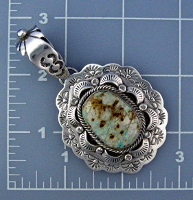 Pendant BOULDER TURQUOISE  Sterling Silver Signed JJ