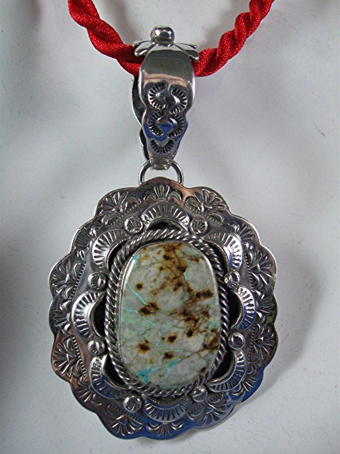 Pendant BOULDER TURQUOISE  Sterling Silver Signed JJ
